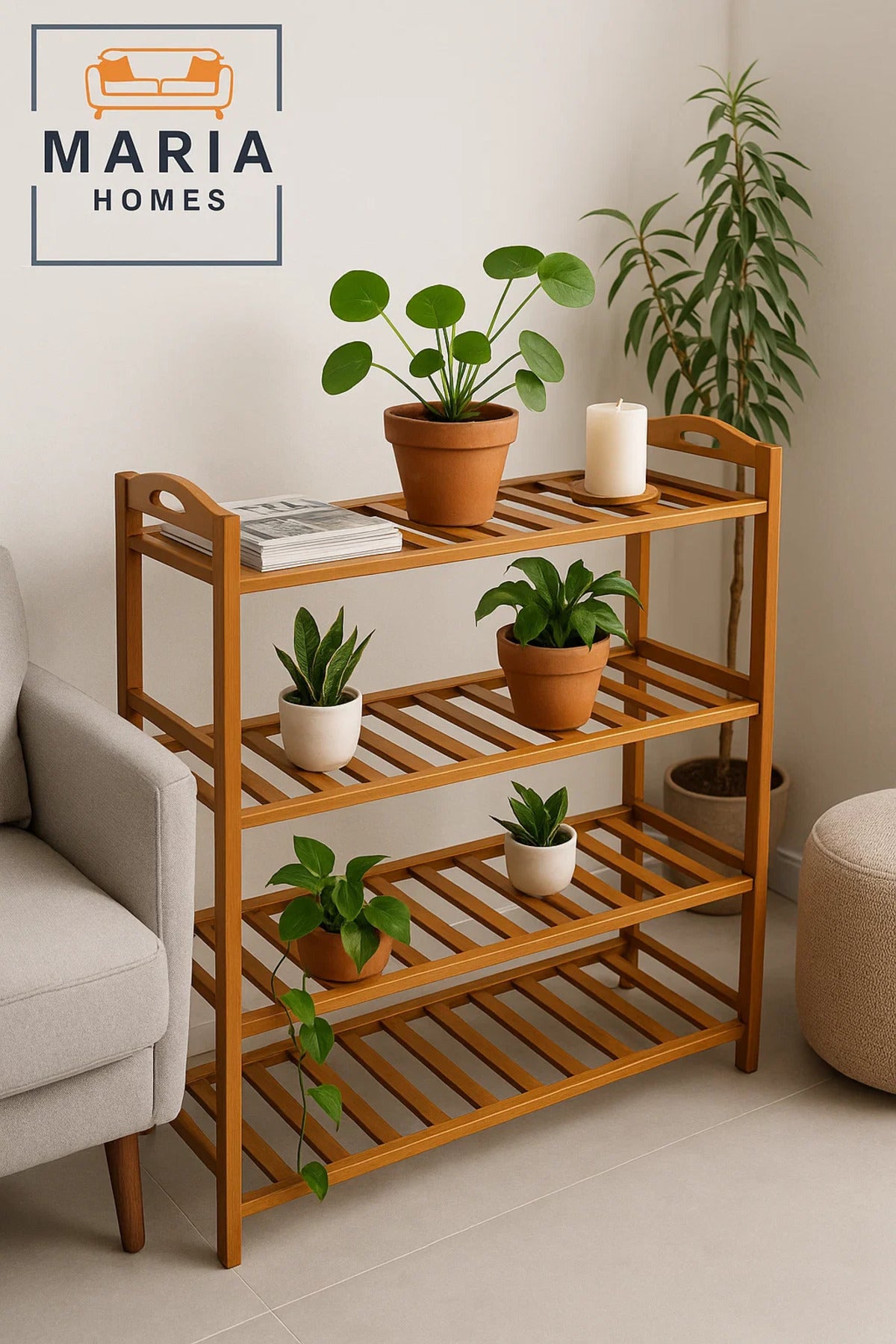 4-Tier Wooden Shoe Rack Organizer for Entryway, Closet or Bedroom Ð Compact and Sturdy Design