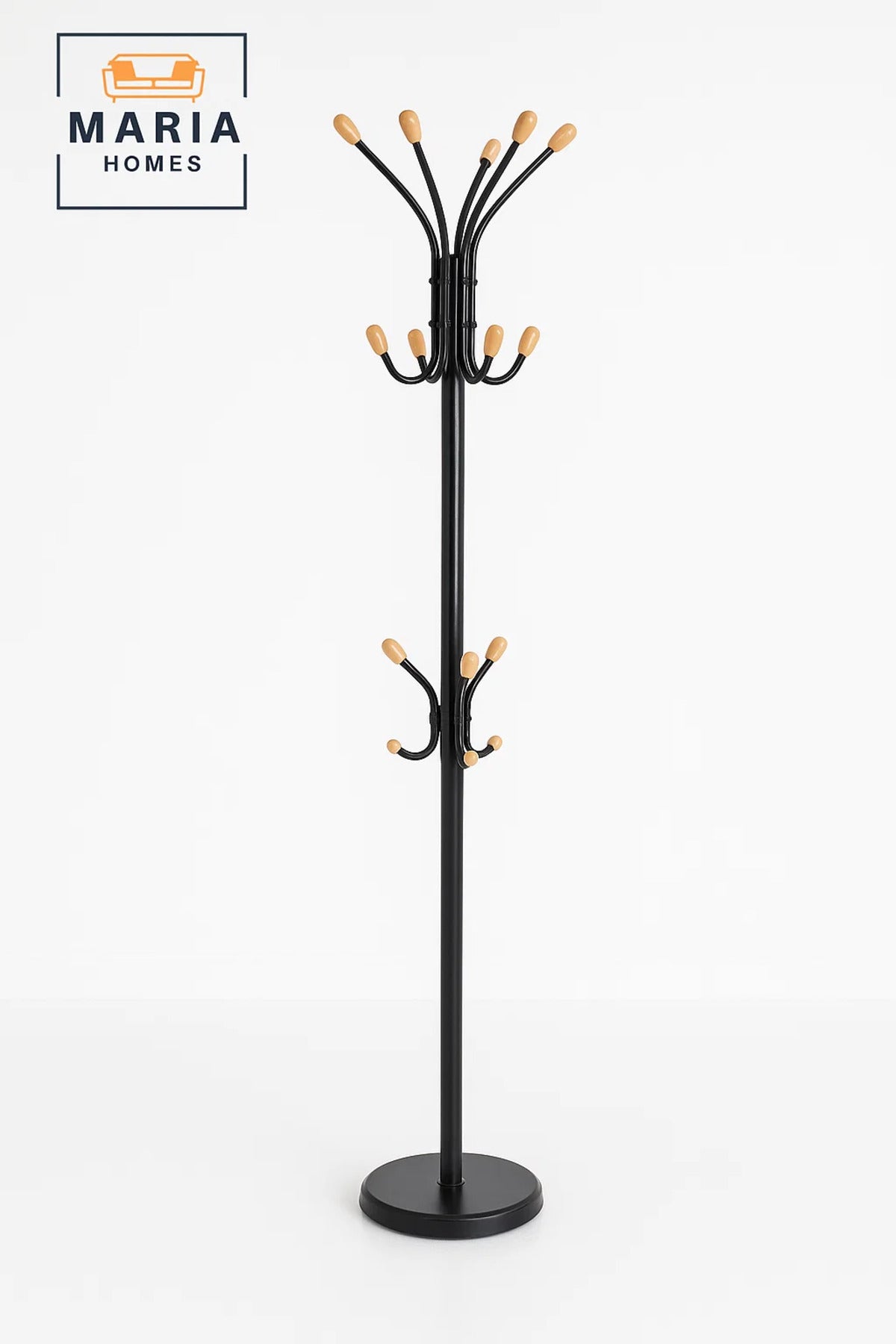 Metal Coat Rack Stand Ð Black Floor Clothes Hanger with Multi Hooks for Home and Office