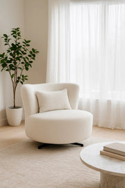 Modern Fabric Swivel Lounge Chair, Cozy Accent Chair for Living Room, Bedroom & Office (White)