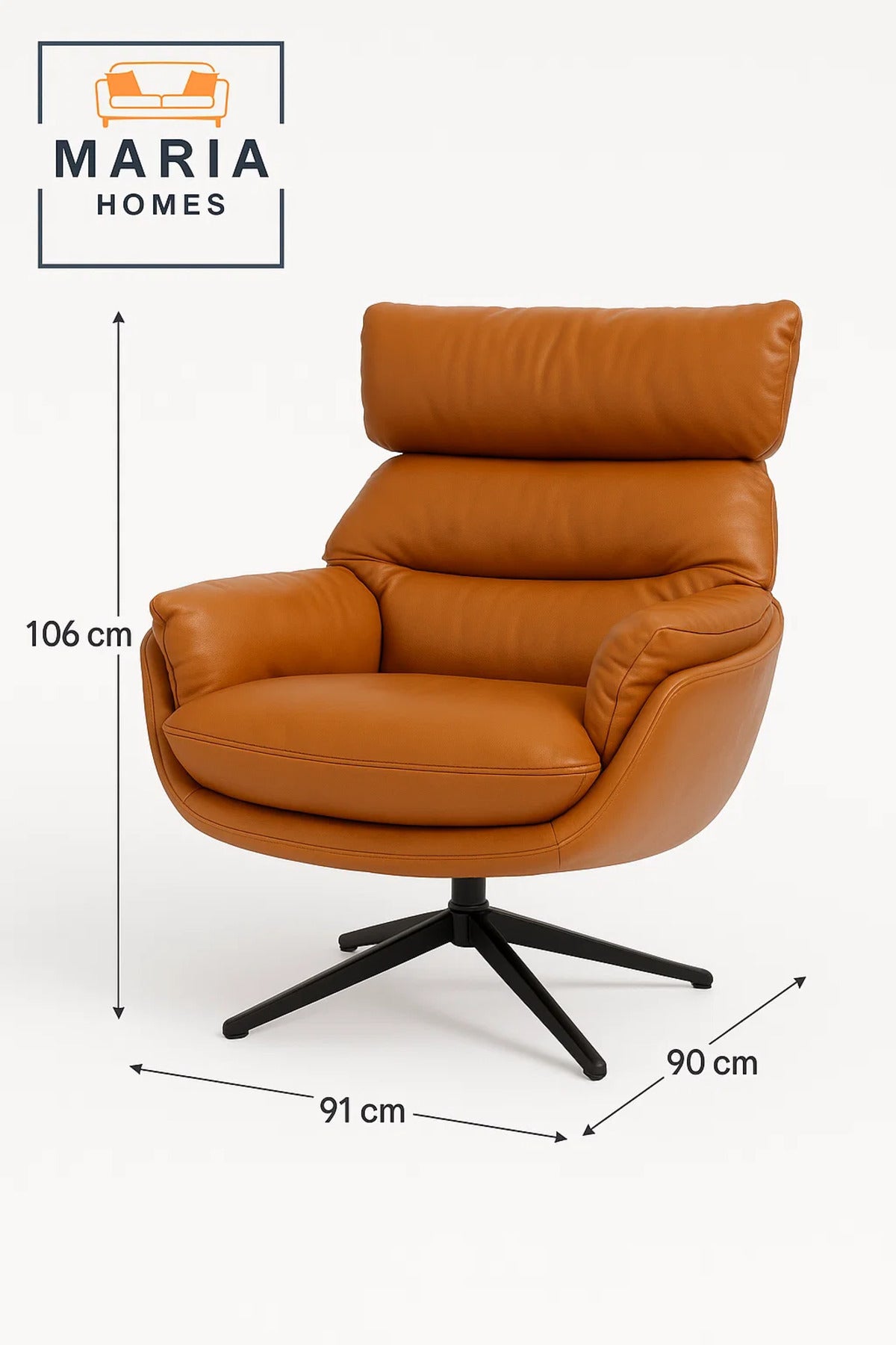 Modern Orange Faux Leather Lounge Chair with Headrest Ð Comfortable Accent Chair for Home & Office