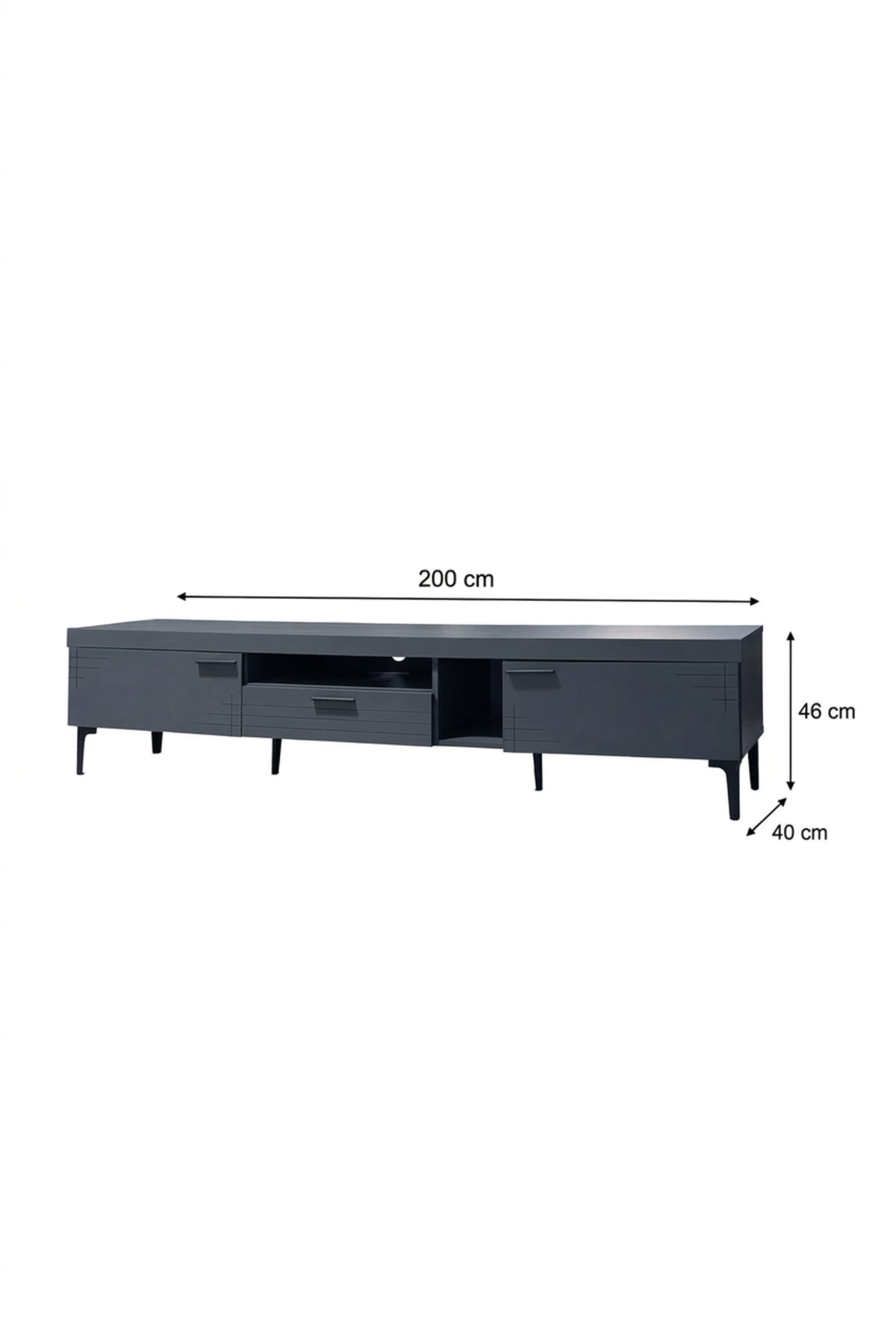 Modern Dark Grey TV Unit 200 _ 40 _ 46 cm √ê Entertainment Center with Storage Cabinets, Drawer and Open Shelves