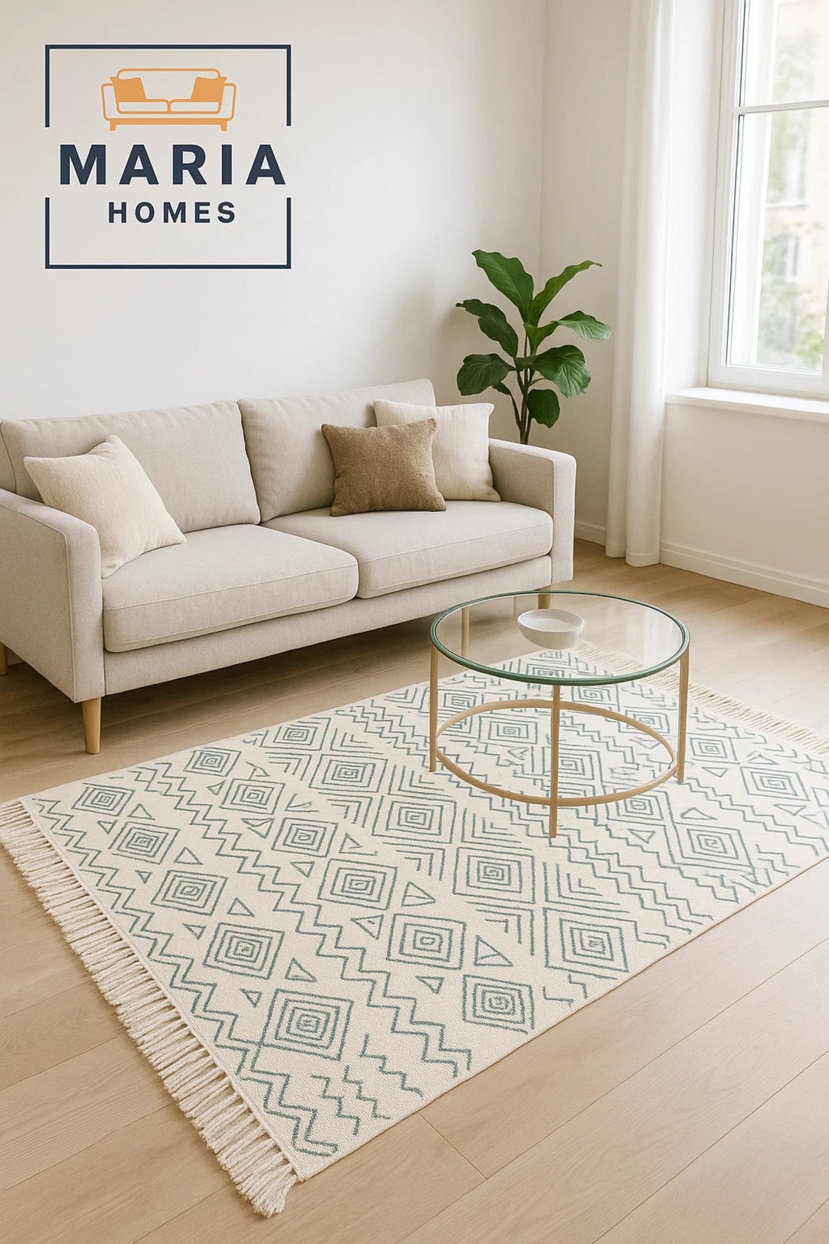Bohemian Cotton Area Rug with Fringe Ð size 60x80 cm, Geometric Tribal Design