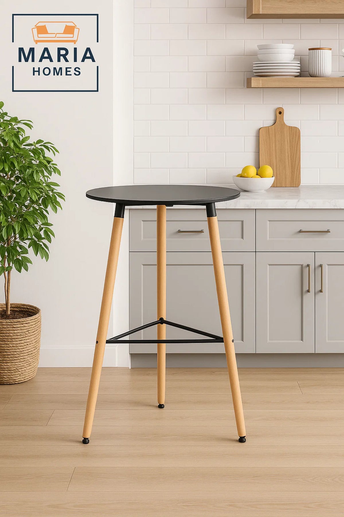Tall Round Table with Wooden Legs and Black Top Ð Nordic Style