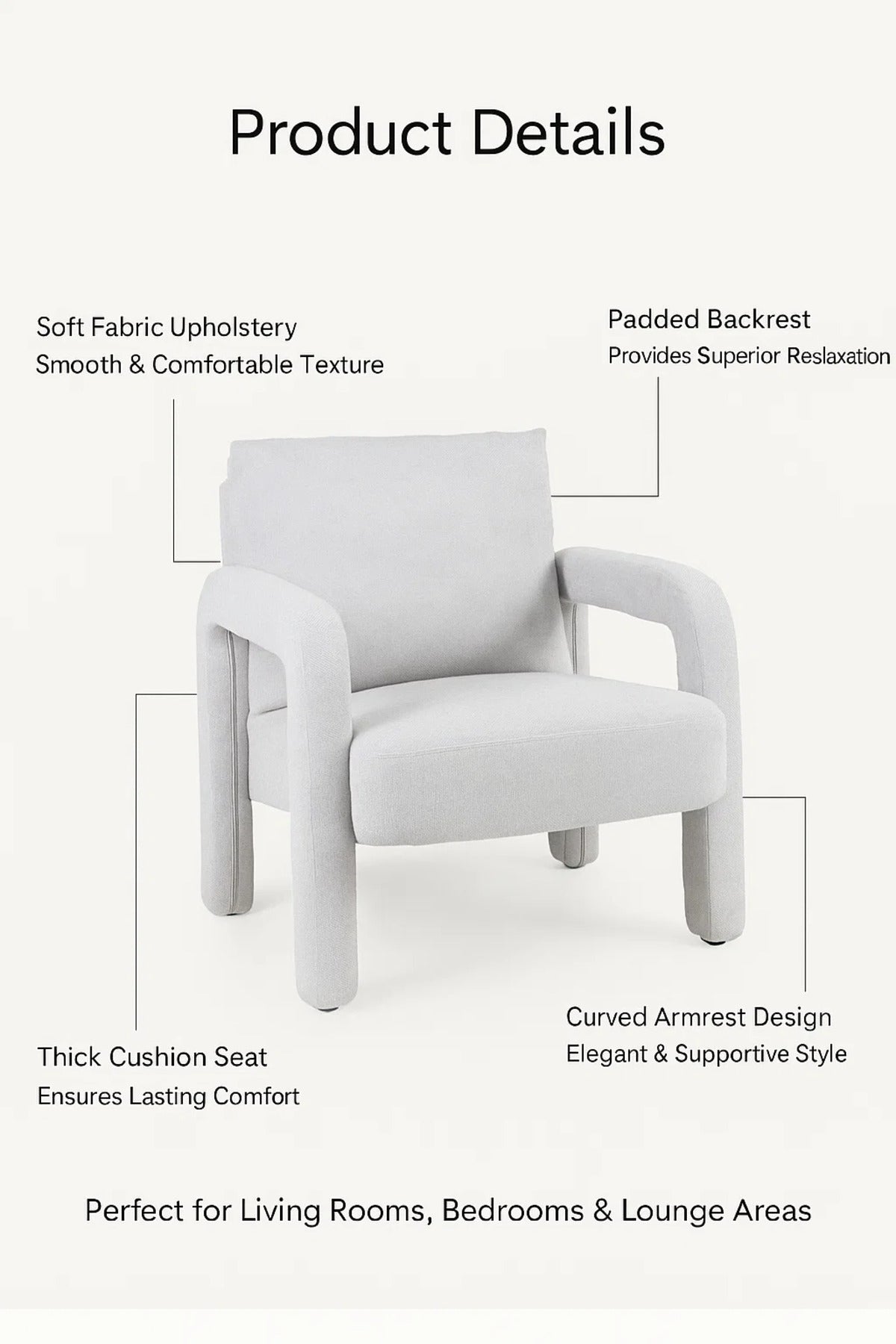 Modern Light Grey Fabric Lounge Chair | Comfortable Living Room Armchair