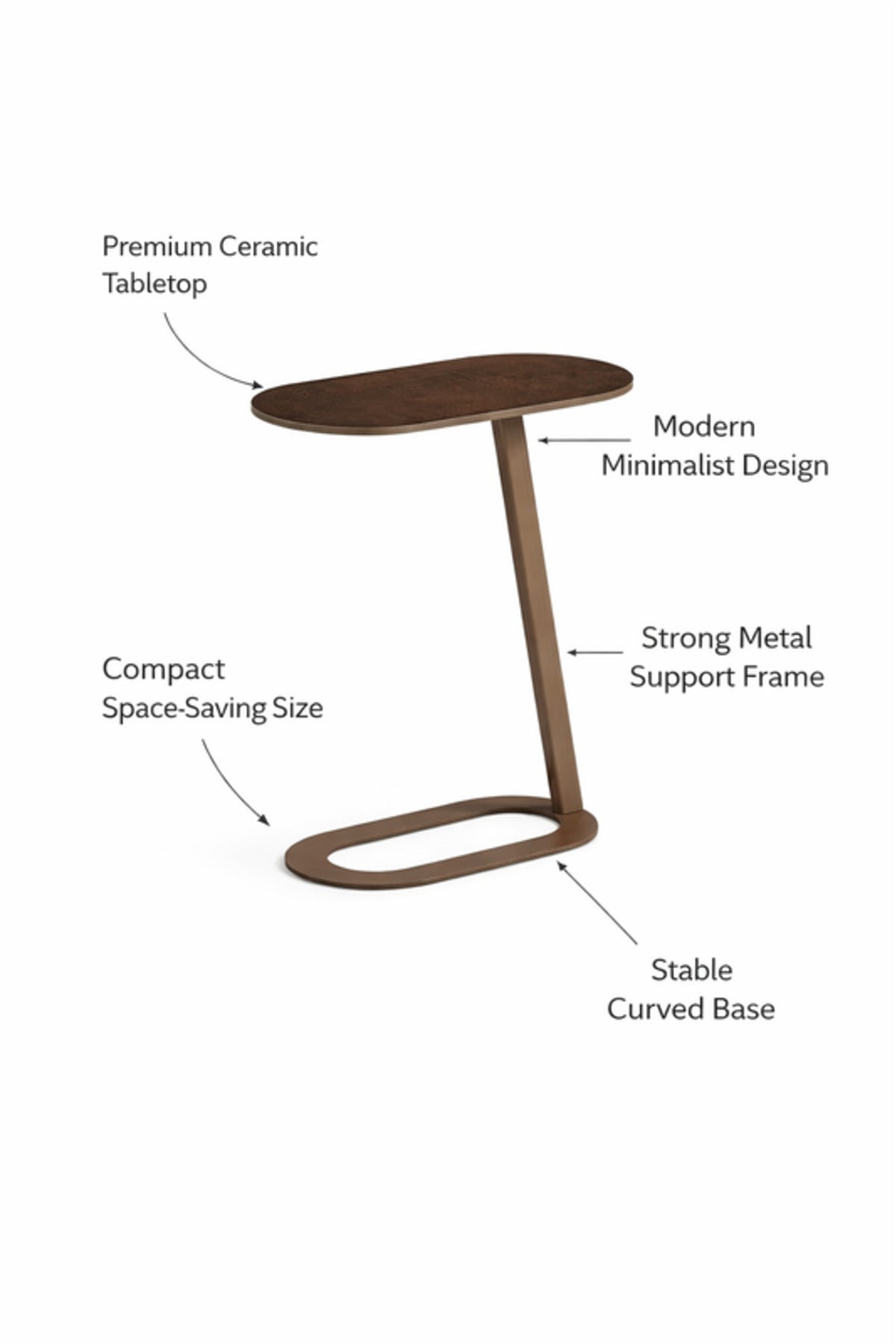 Modern Brown Side Table with Sleek Metal Base, 60x30x60 CM modern brown side