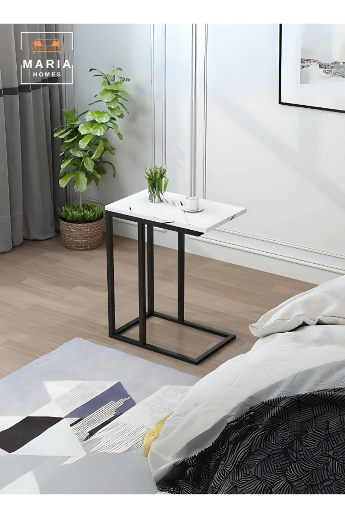 Elegant C-Shaped Marble Side Table - 60x48x30 cm | Stylish & Space-Saving Accent Table for Any Room