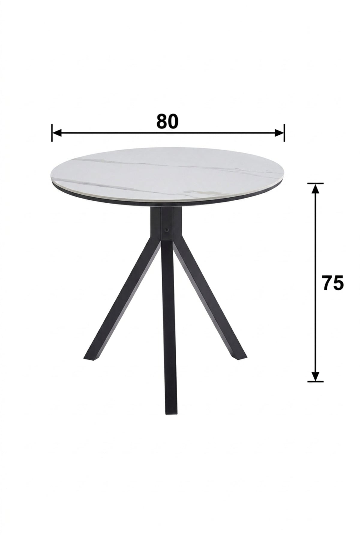 Modern Round Dining Table Marble Look Top Caf≈Ω Table Restaurant Table with Black Metal Base