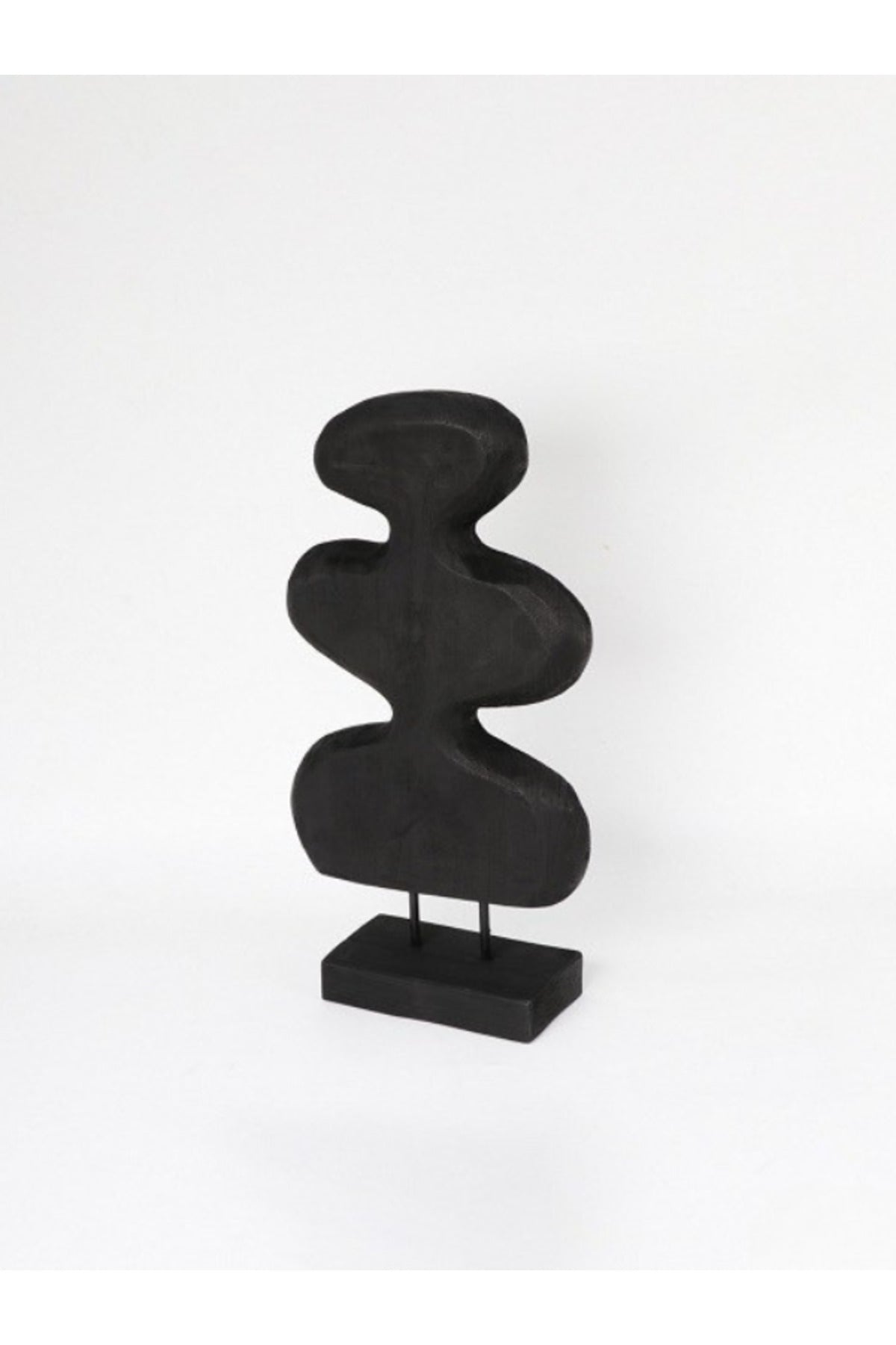 Black Wooden Abstract Decorative Sculpture on Stand Ð Modern Artistic Accent