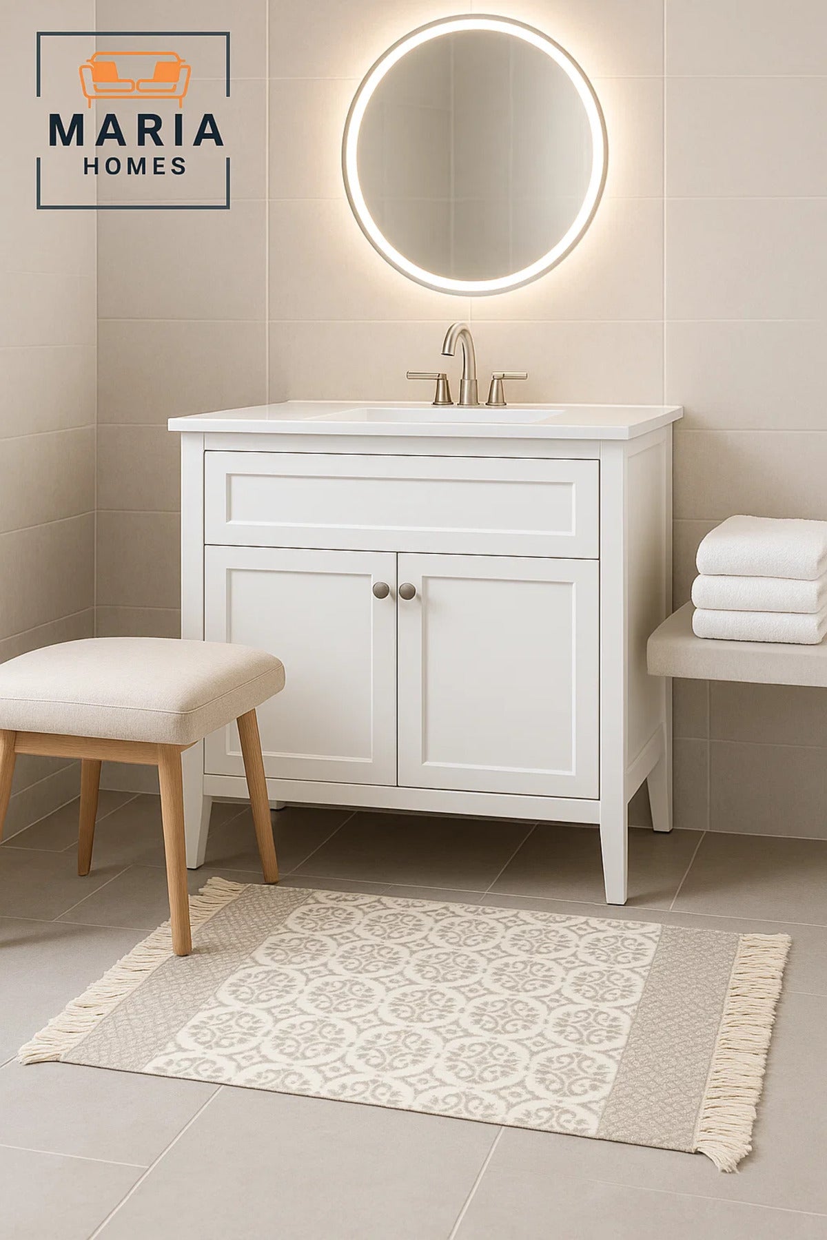 Beige Floral Cotton Accent Rug with Fringe Ðsize 60x80 cm