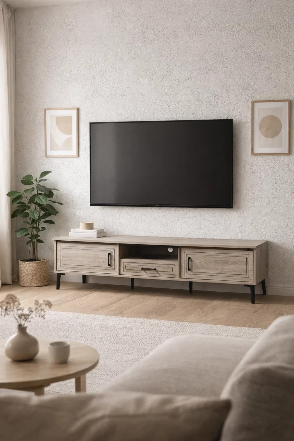 Modern Wooden TV Unit Media Stand Console with Drawer and Storage Cabinets for Living Room 180cm