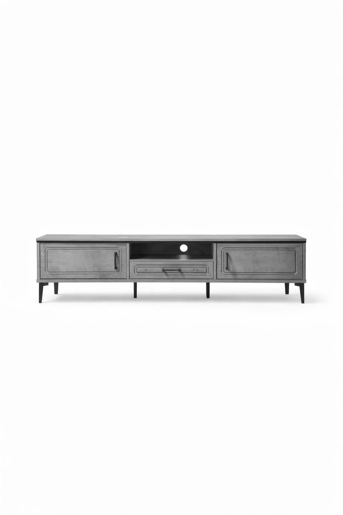 Modern Grey TV Entertainment Unit 180cm Wide Media Console with Storage Drawers Living Room