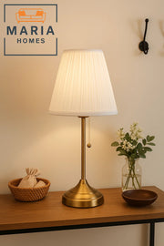 Vintage Brass Table Lamp with Pleated Shade for Cozy Bedroom or Entryway