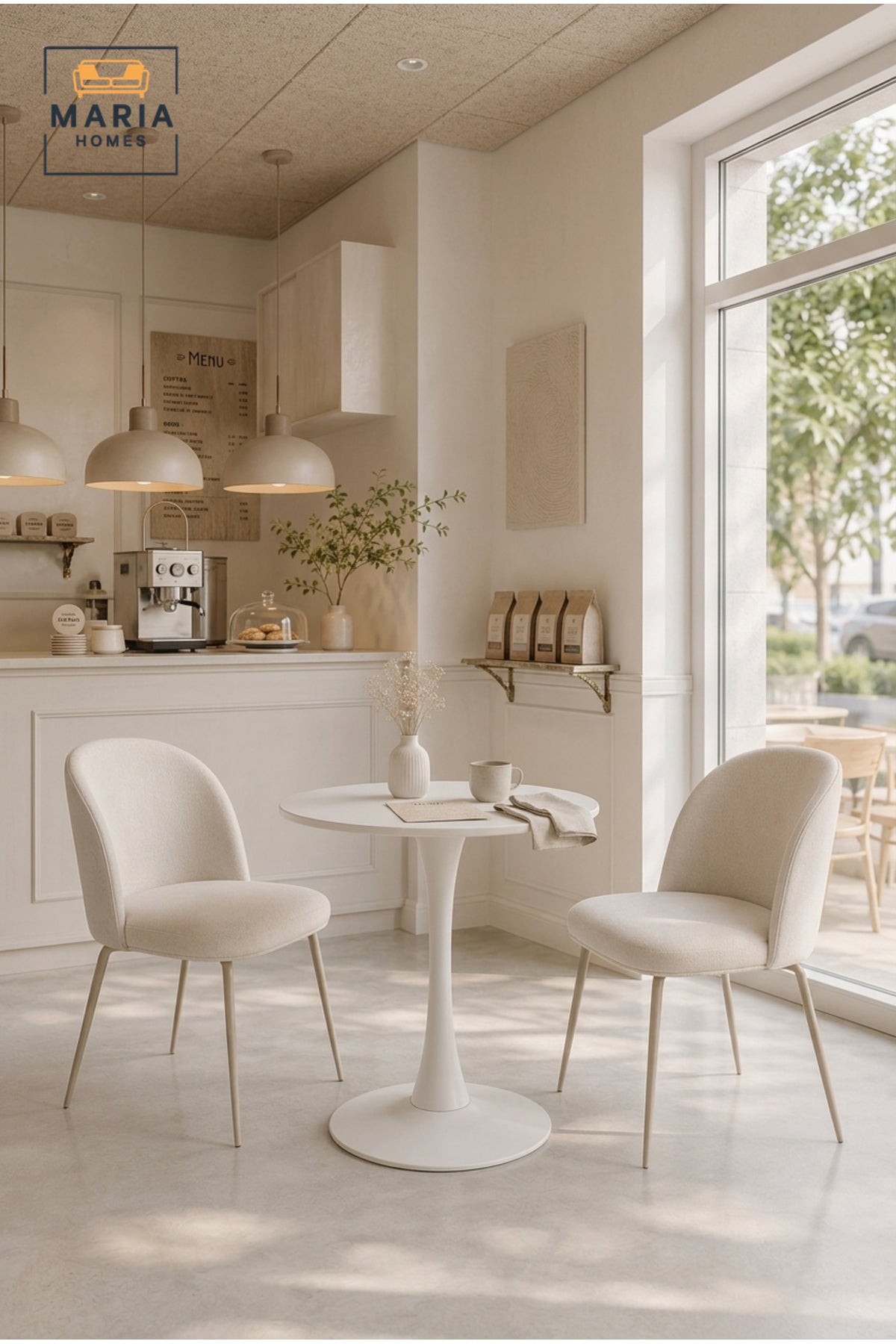 Modern Round Café Table Pedestal Dining Table Bistro Table for Coffee Shop Restaurant White