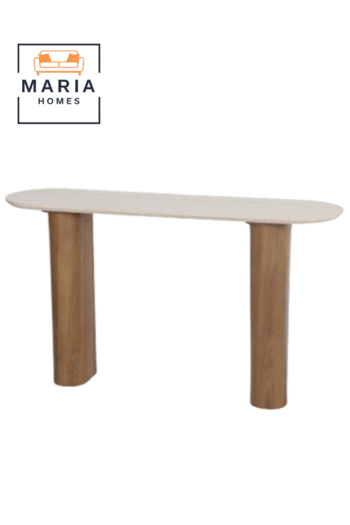 Modern Console Table Ð Beige Marble Top with Brown Wood Legs Ð 140x40x80 cm