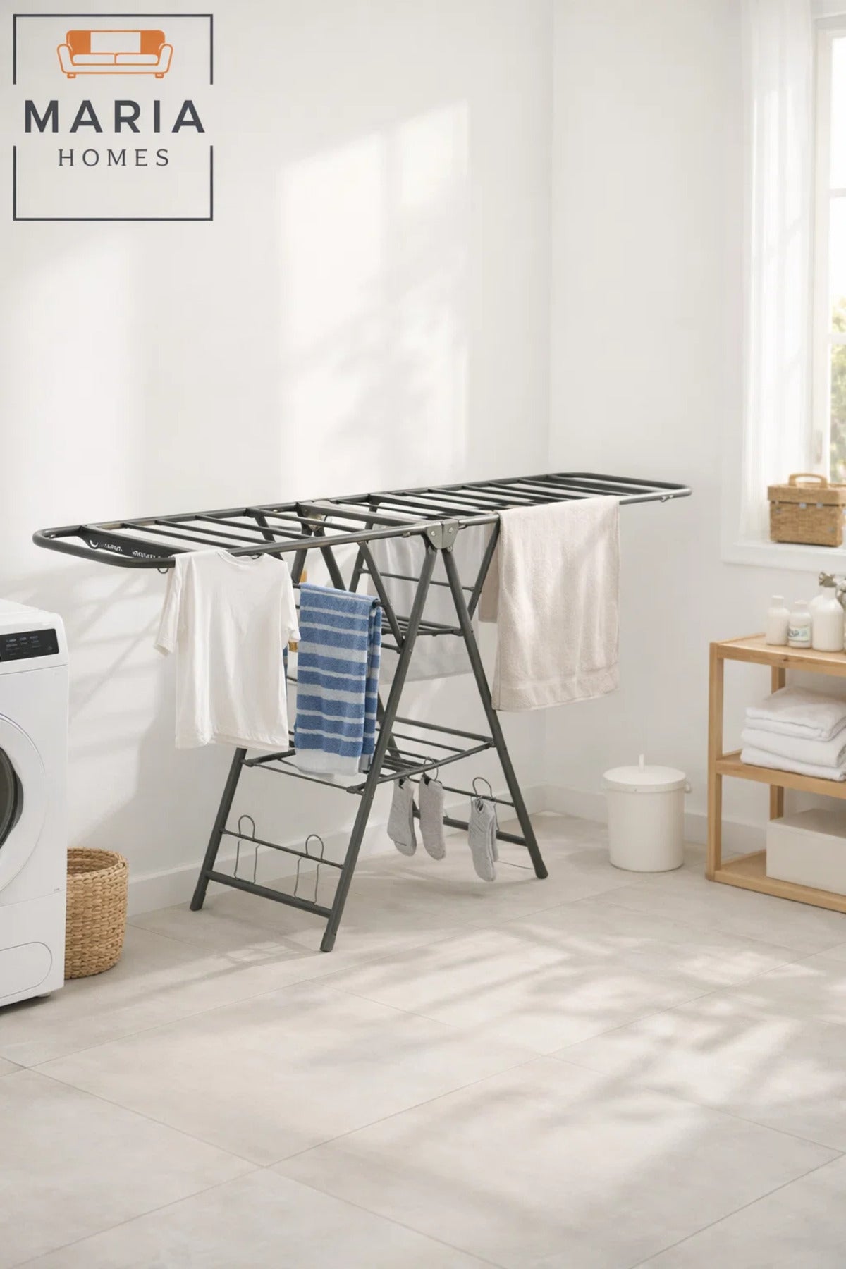 Gray Folding Clothes Drying Rack 180_45_101 cm Ð Multi-Tiered Metal Drying Stand