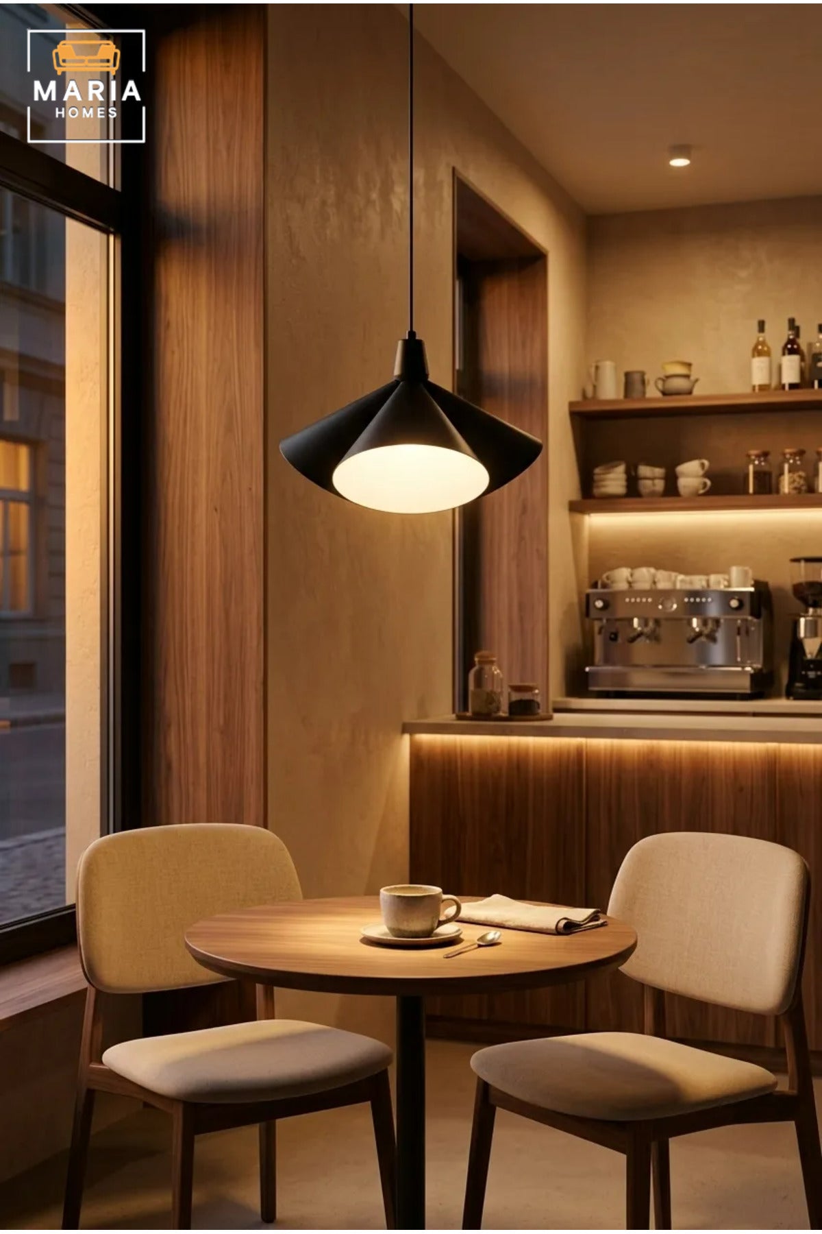 Modern Black Pendant Light with Sculptural Metal Shade and Diffuser, Hanging Ceiling Lamp for Dining Room, Kitchen Island, Living Room, Café and Restaurant