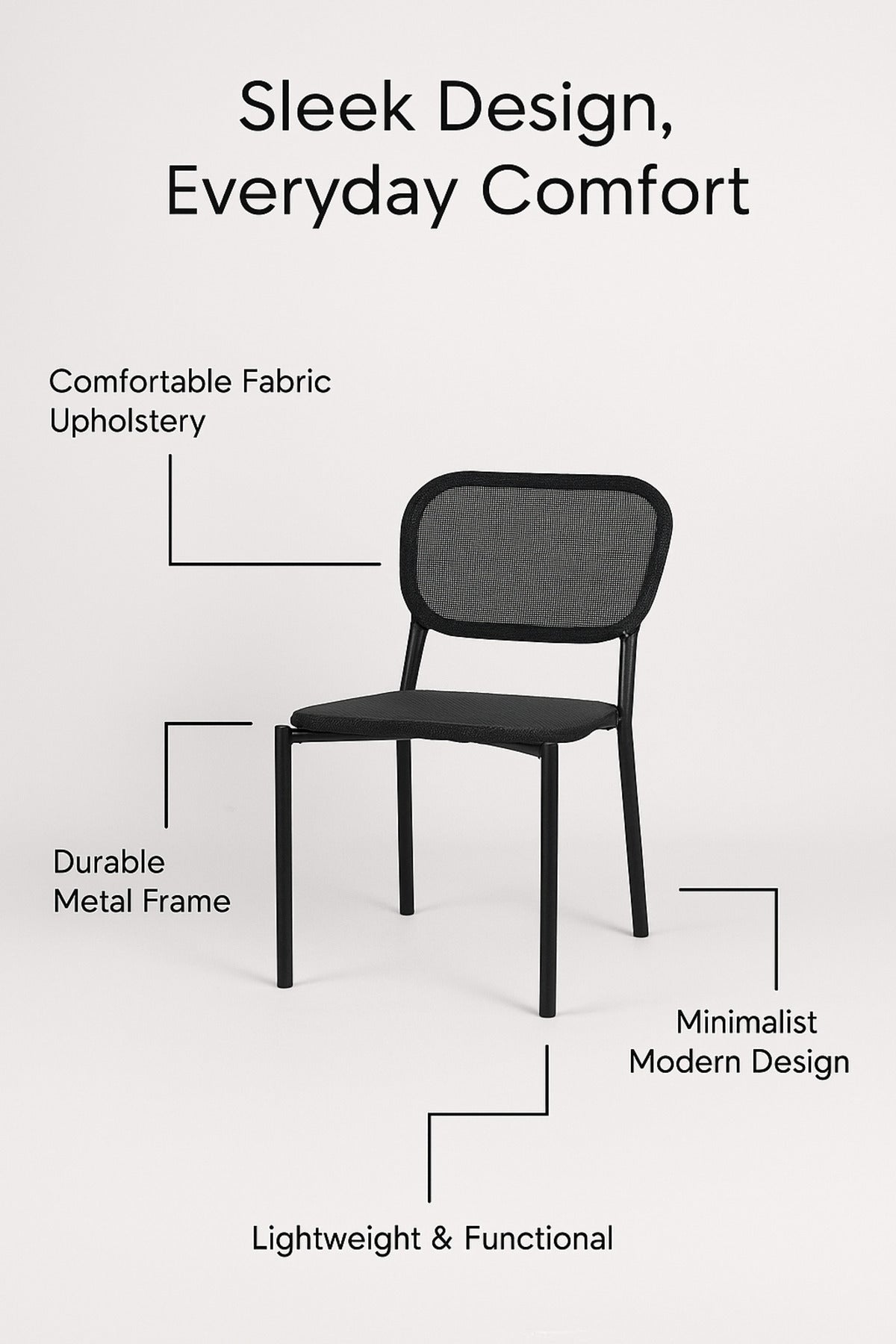 Black Fabric Dining Chair Ð Modern Upholstered Metal Chair for Dining Room, Office & CafŽ