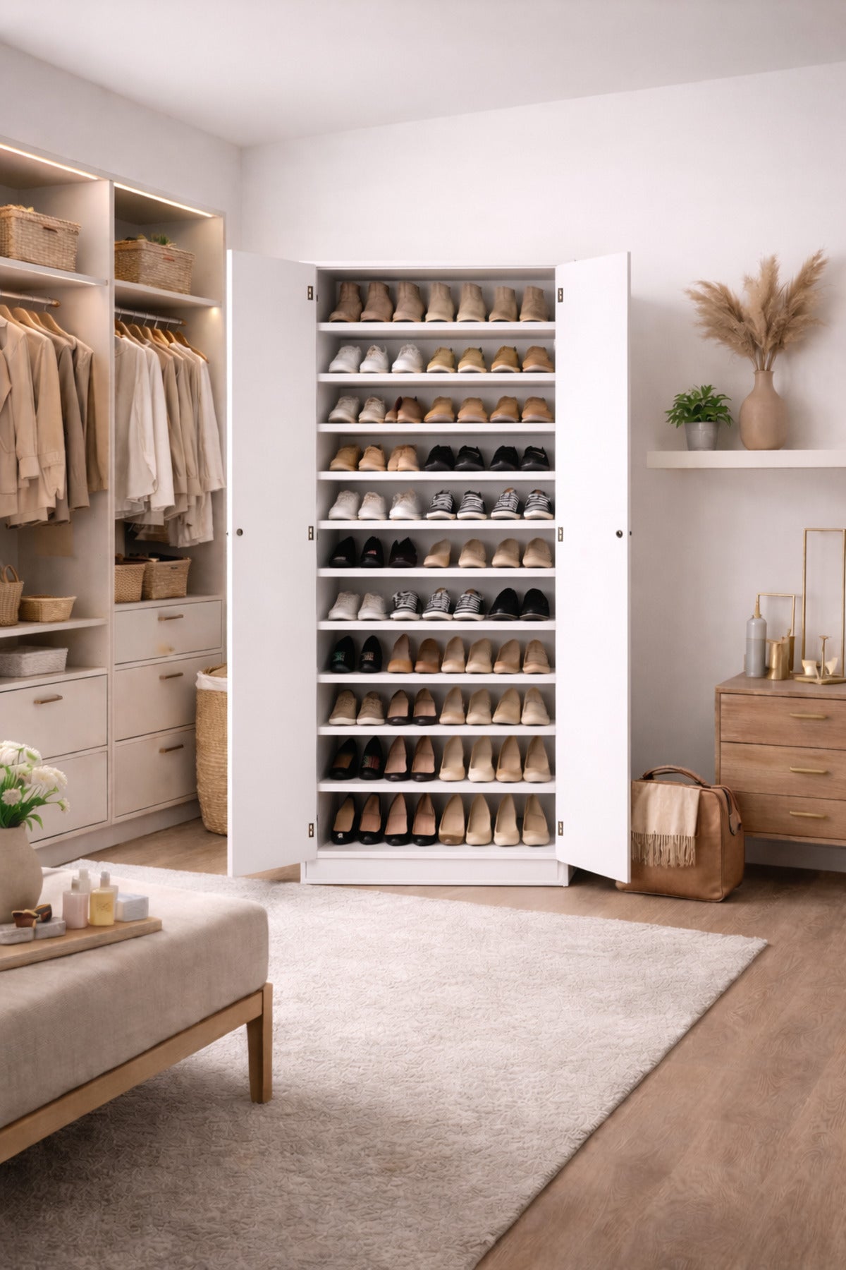 Modern White Wardrobe Cabinet √ê 196_62_36 cm | Sleek 2-Door Storage Cupboard for Bedroom or Office