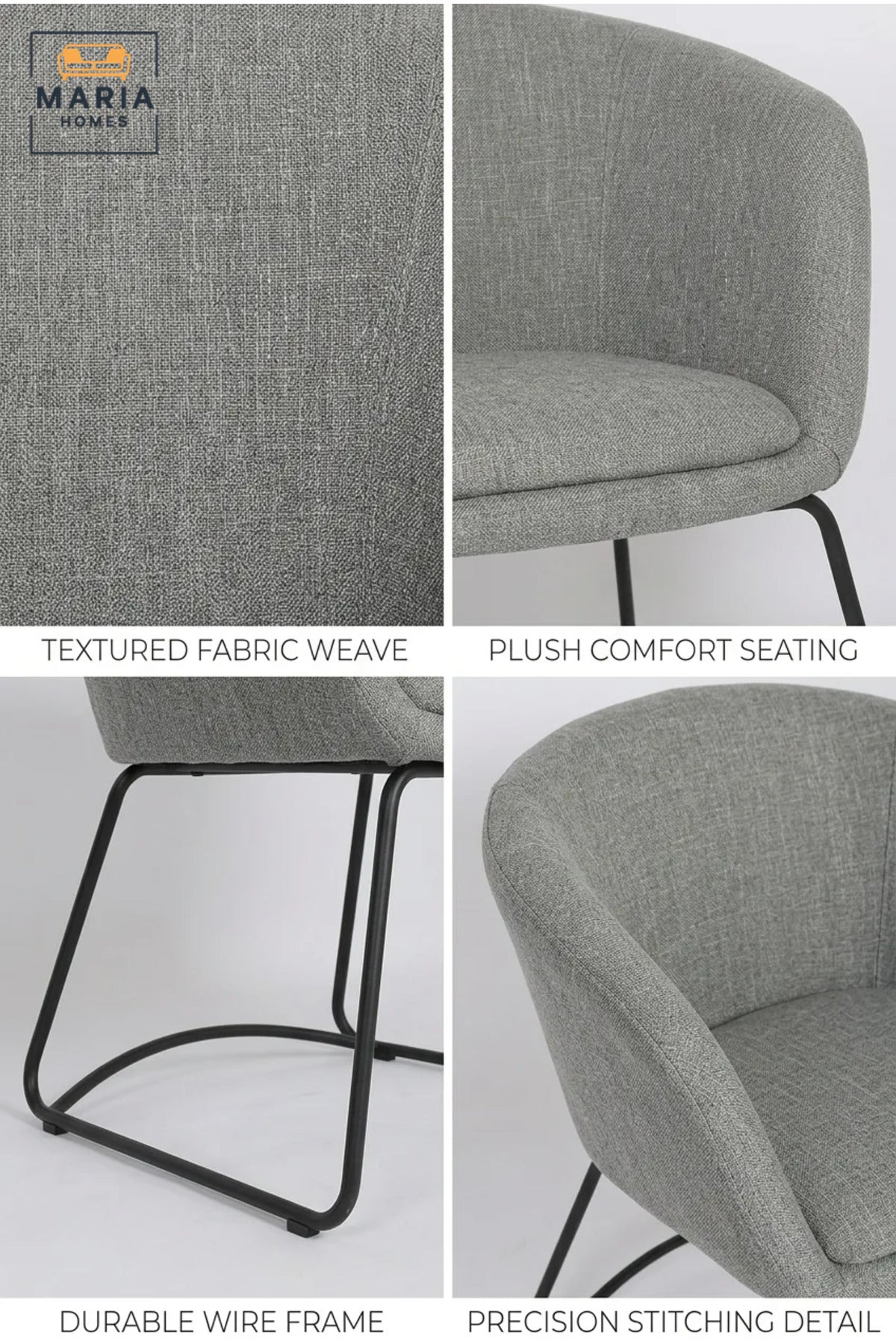 Modern Grey Upholstered Accent Armchair – Contemporary Fabric Lounge Chair with Metal Legs for Living Room & Office