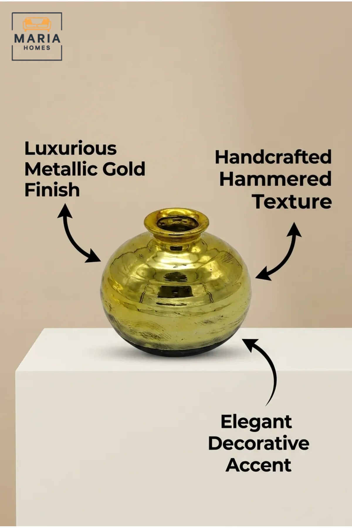 Modern Decorative Glass Vase with Metallic Gold Finish, Small Flower Vase for Living Room, Dining Table, Shelf & Home Décor