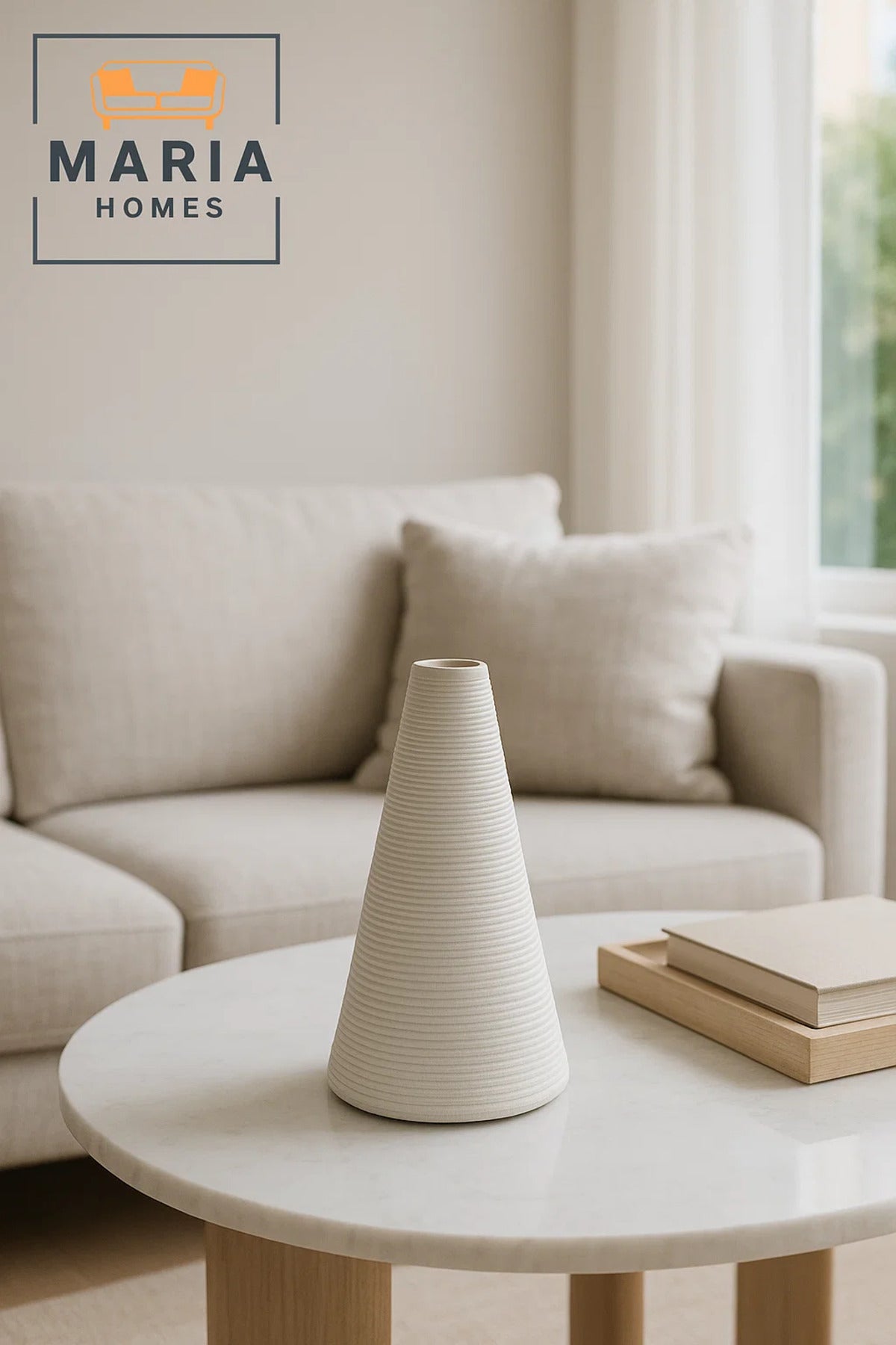 Modern White Decorative Vase Ð Cone-Shaped Ceramic Table Vase for Home & Office Decor