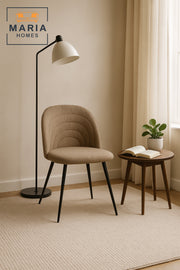 Beige Upholstered Dining Chair Ð Modern Sandy Fabric Seat with Black Metal Legs