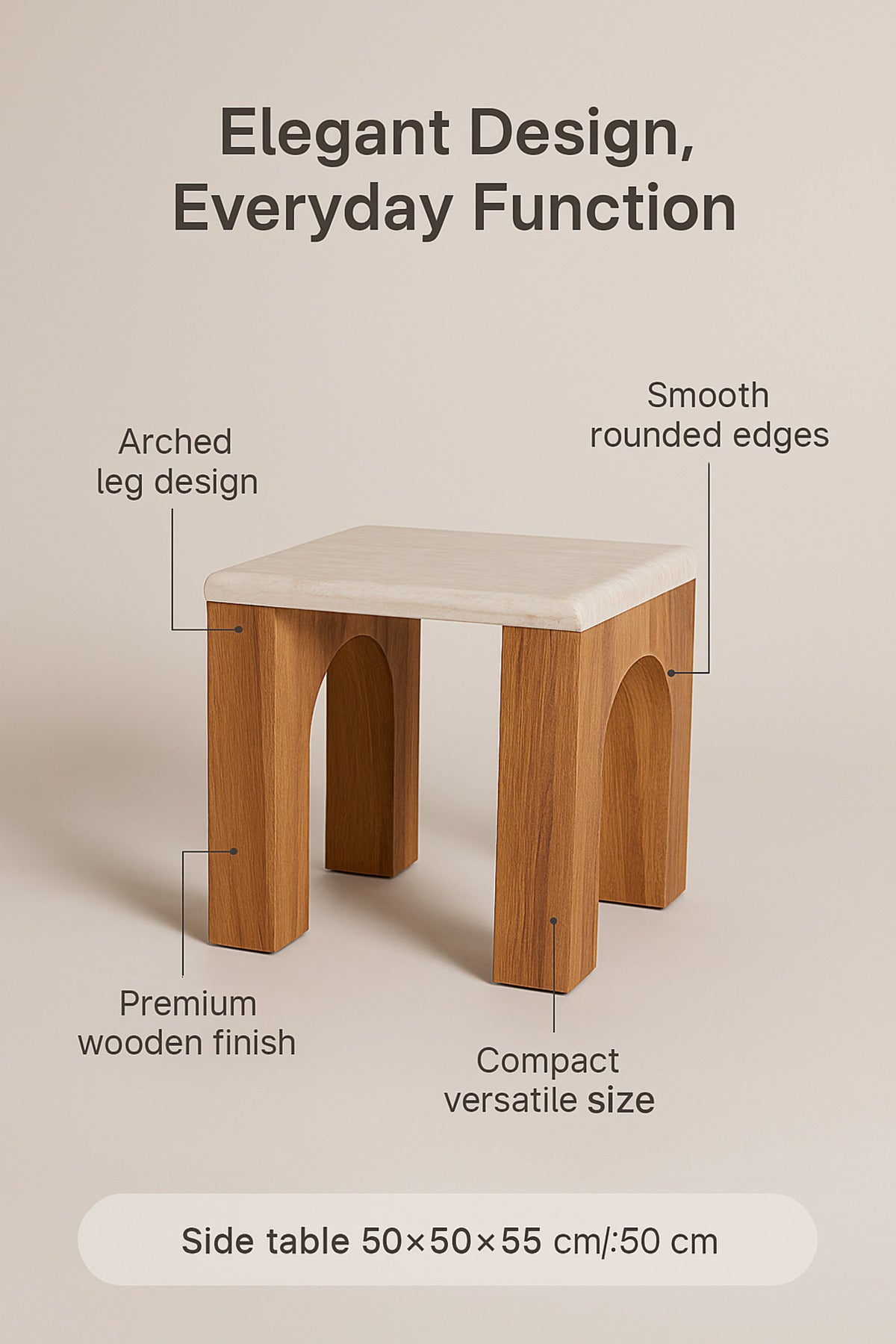 Modern Wooden Side Table with Brown Arched Legs End Table for Living Room Bedroom 50_50_55 cm