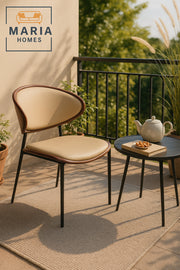 Modern Beige Dining Chair Ð Upholstered Seat with Wood Accent & Black Metal Legs