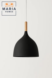 Black Matte Pendant Light with Wooden Top