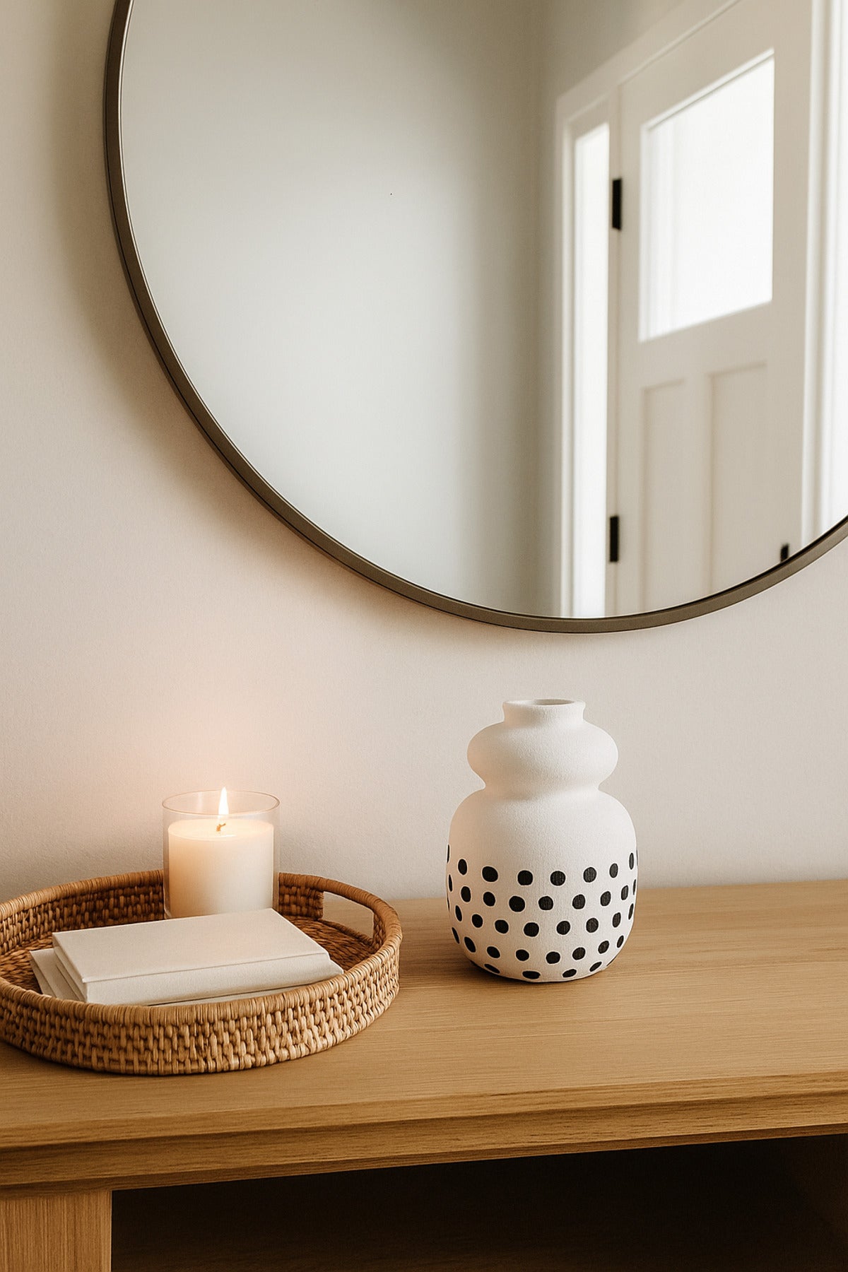 Natural White Ceramic Vase with Black Dots Ð Small Curvy Decorative Vase
