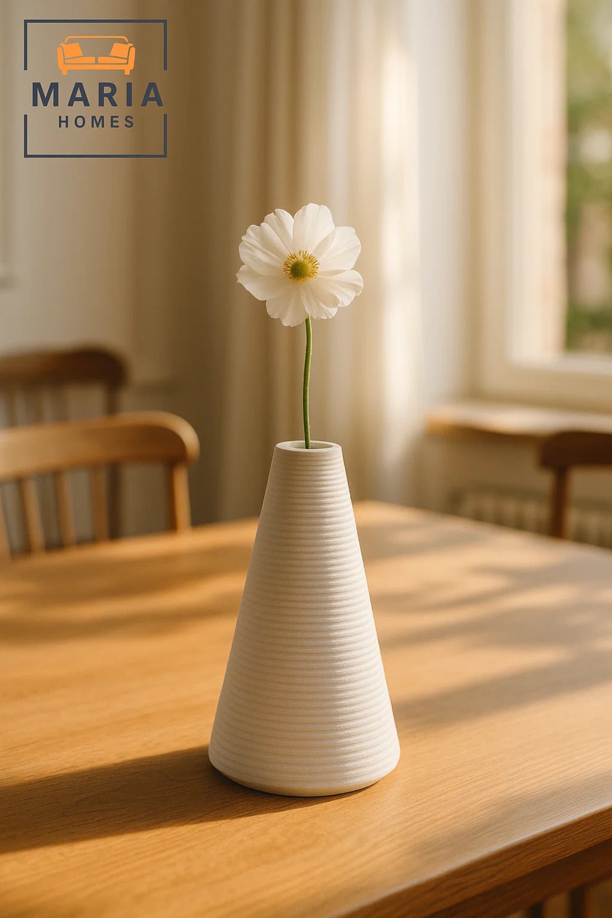 Modern White Decorative Vase Ð Cone-Shaped Ceramic Table Vase for Home & Office Decor