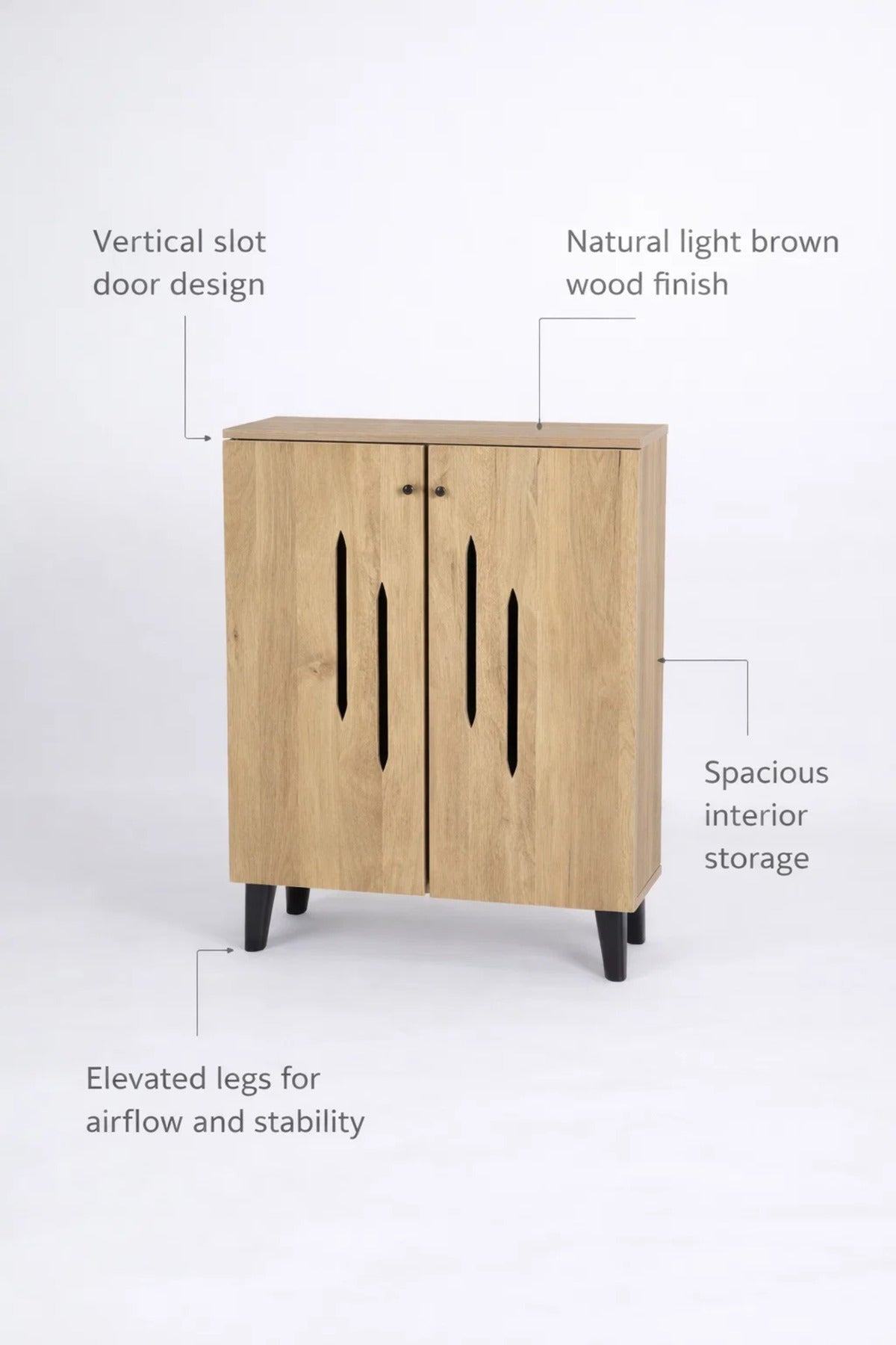 Modern Wooden Shoe Cabinet Light Brown with Vertical Cut Out Design 80 x 32 x 94 cm