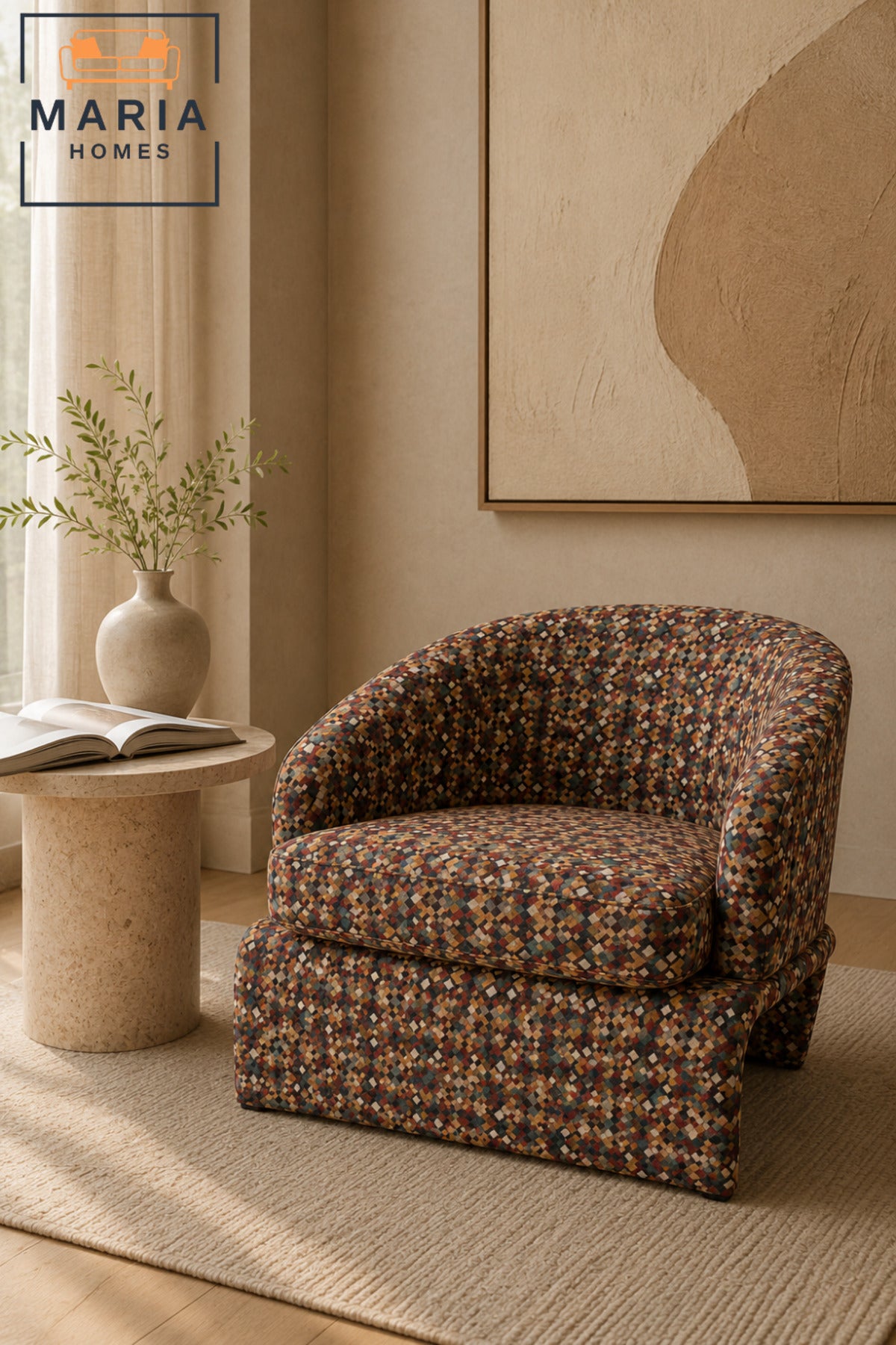 Geometric Pattern Barrel Accent Chair Ð Modern Upholstered Lounge Chair for Living Room, Bedroom, Hotel & Reception Area