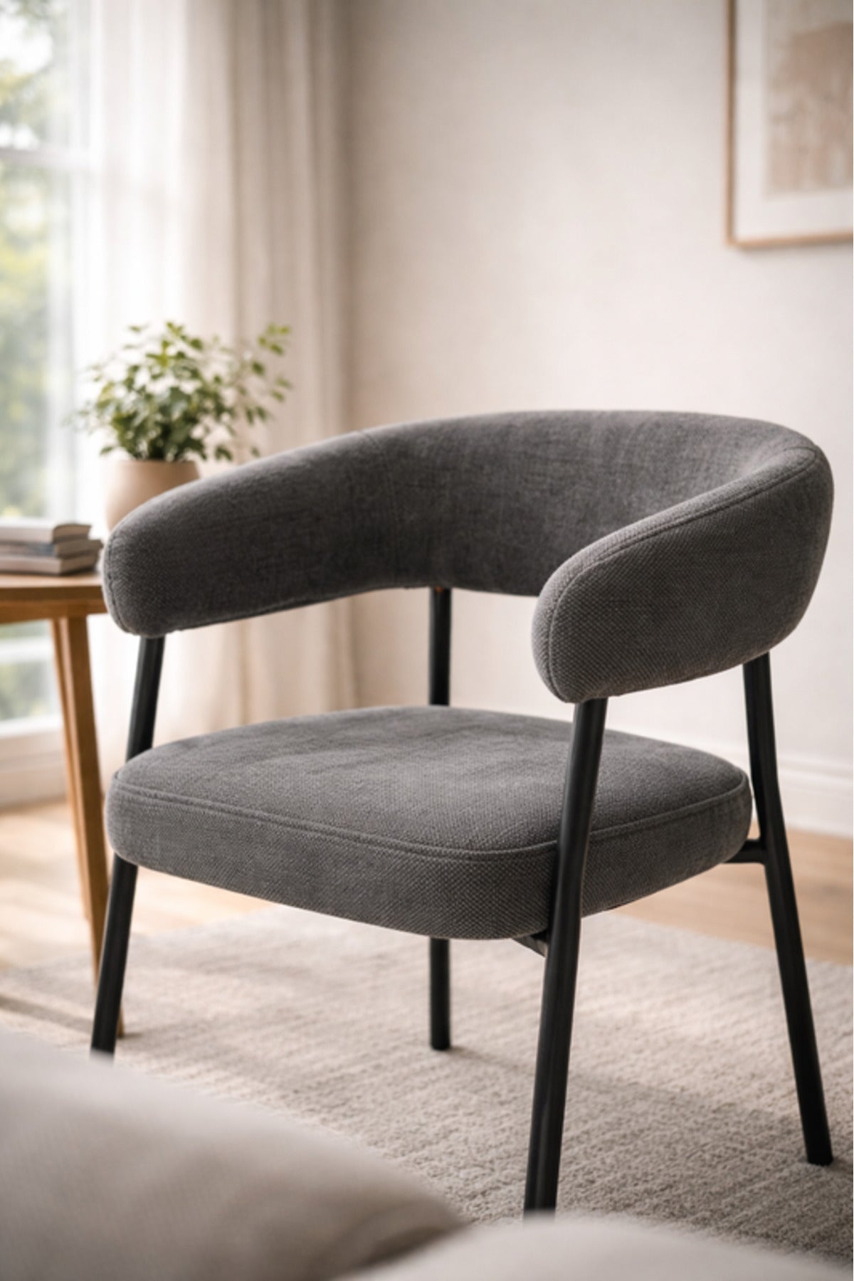 Dark Grey Fabric Dining Chair 53x52x73cm Modern Upholstered dark grey fabric Kitchen