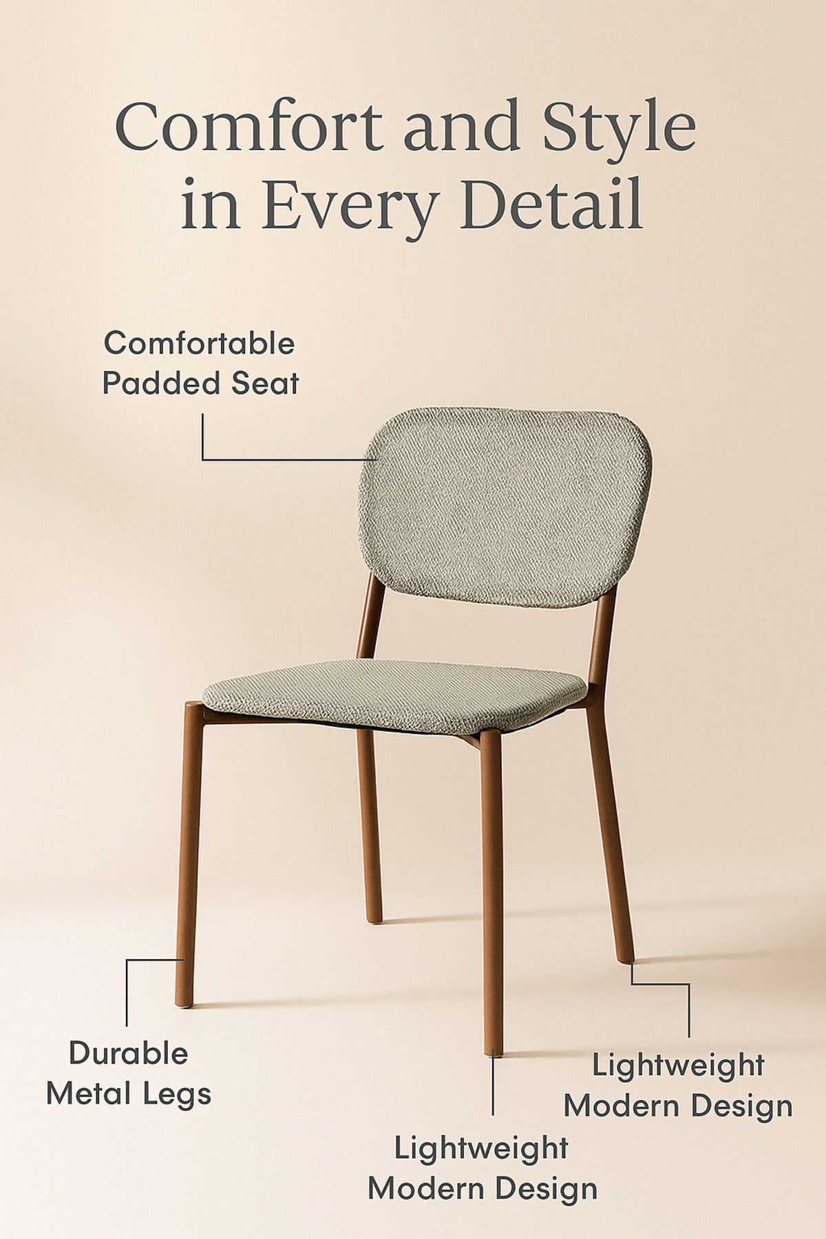 White Brown Fabric Dining Chair Ð Modern Upholstered Chair with Brown Metal Legs for Dining Room
