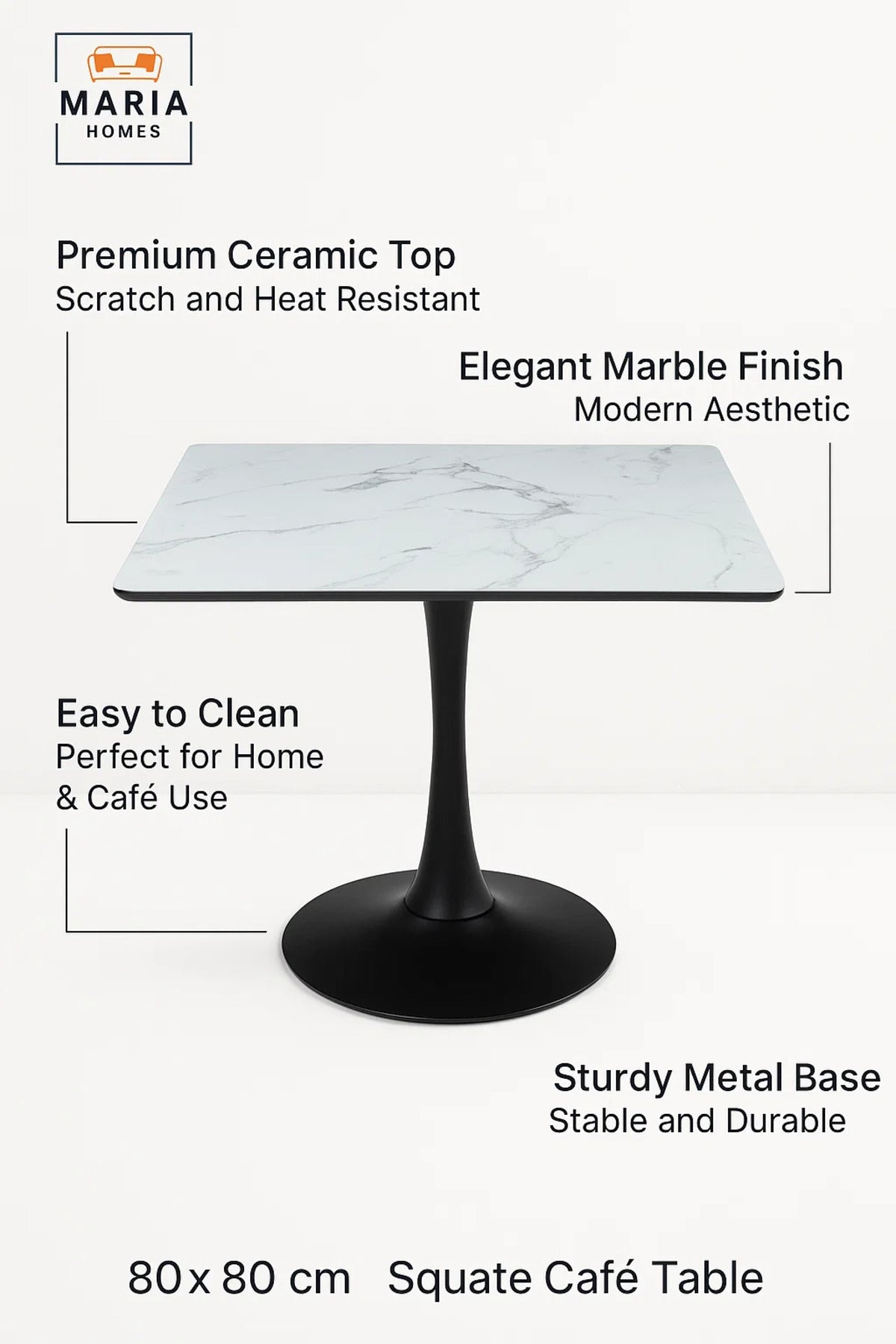 Rectangular White Marble Dining Table √ê Modern Caf≈Ω, Restaurant, Office & Home Furniture 80_80 cm