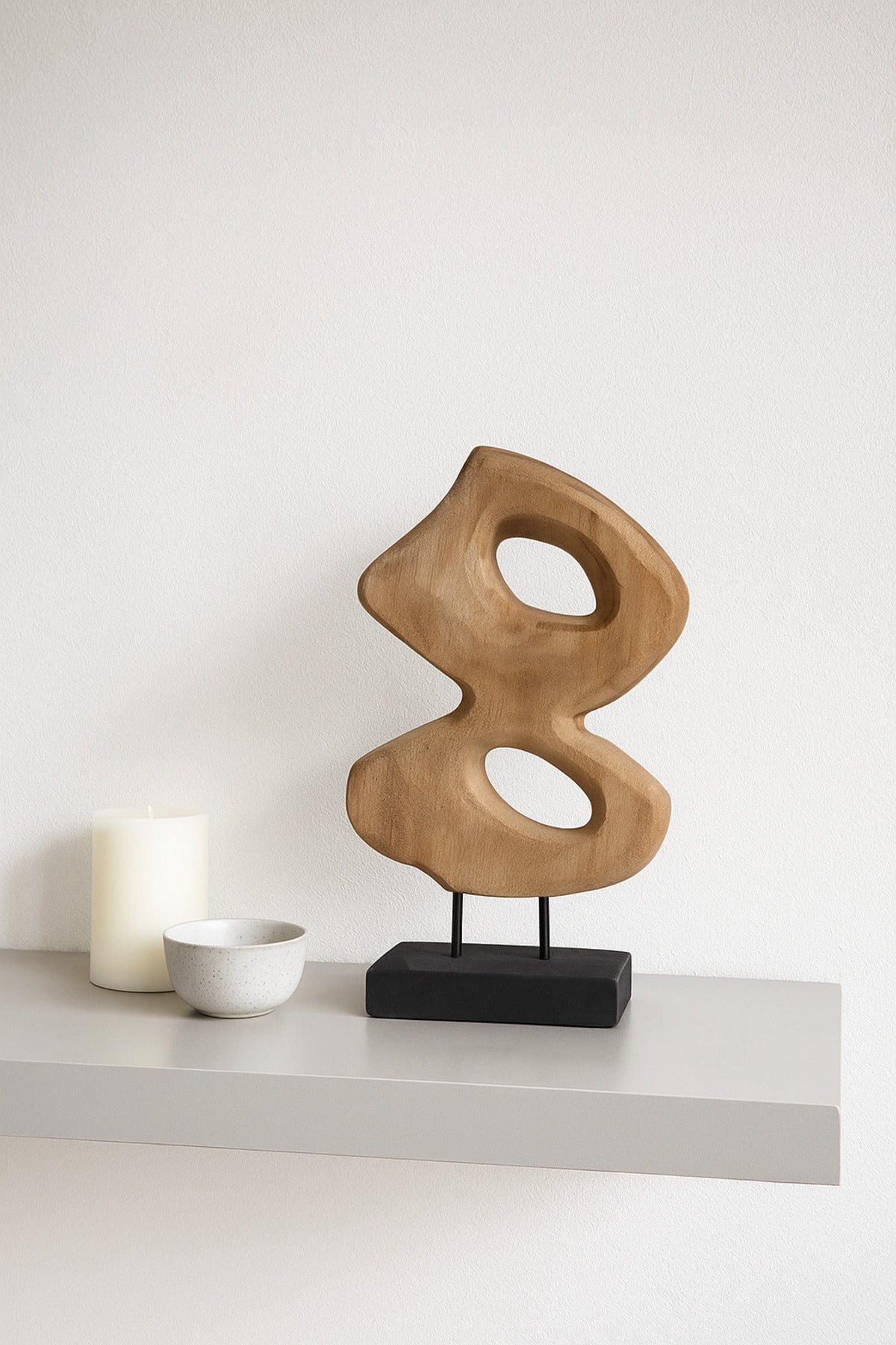 Walnut and Black Wooden Abstract Decorative Sculpture on Stand Ð Modern Art Accent
