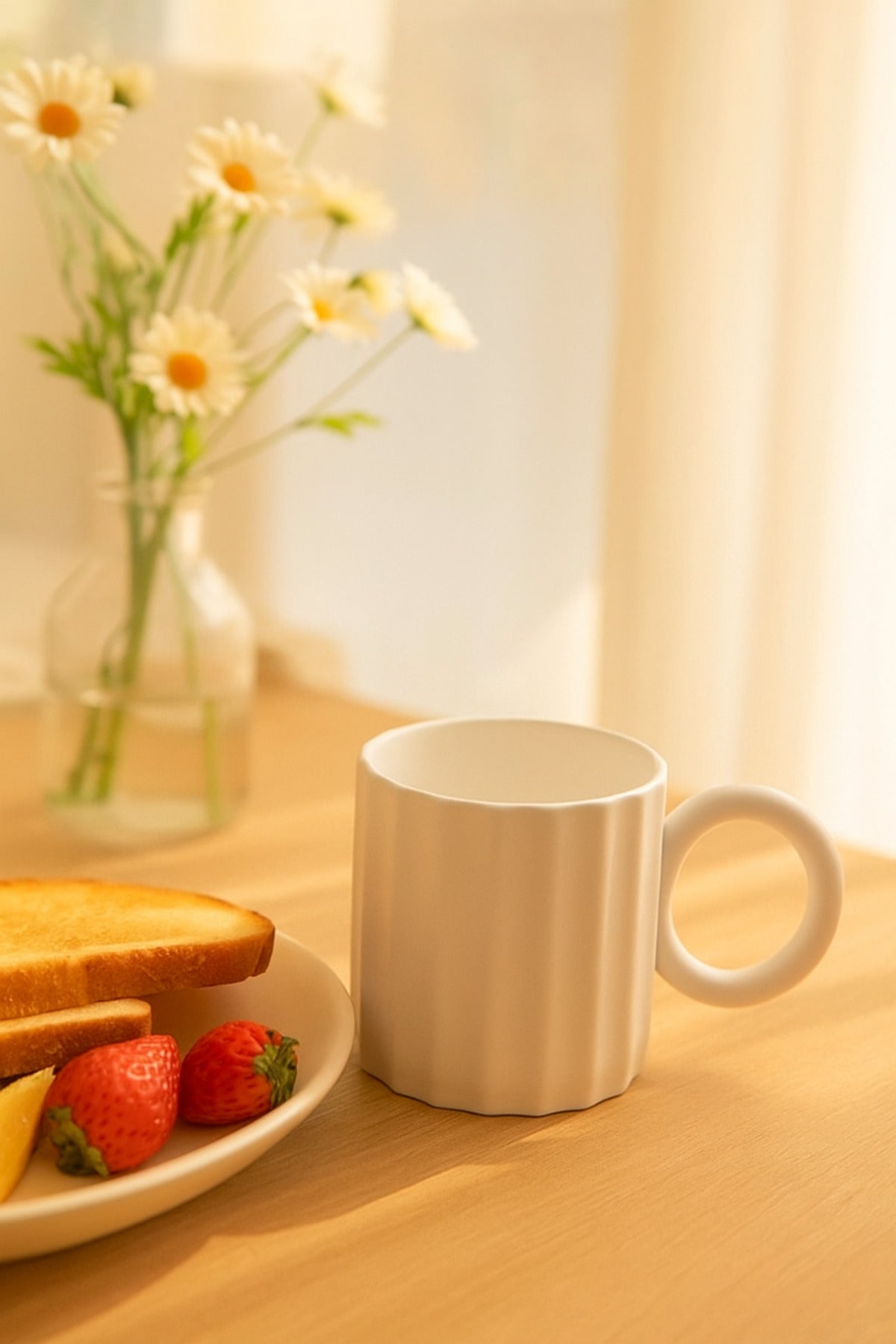 White Ceramic Mug Ð Modern Ribbed Design Coffee and Tea Cup
