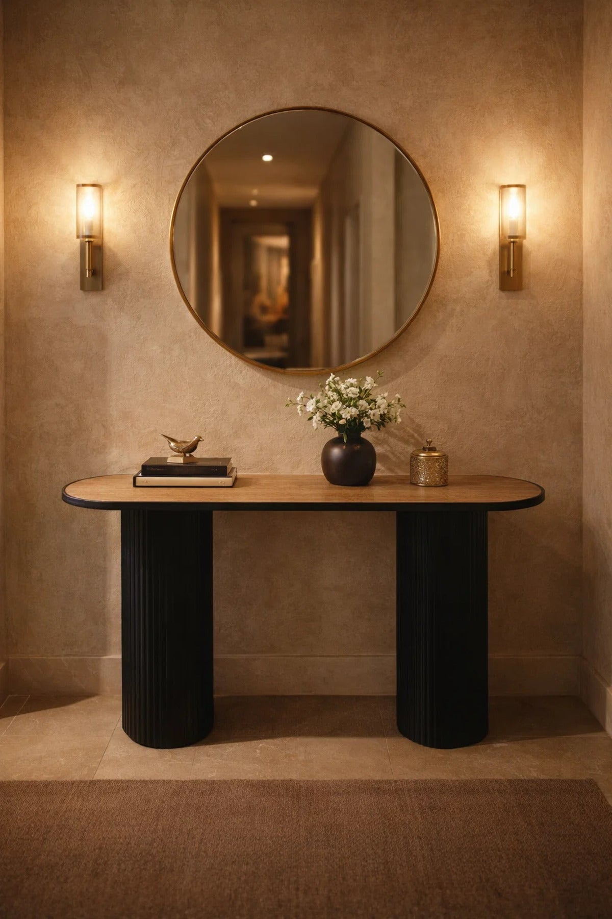Stylish Console Table with Black Fluted Legs and Wood Top for Modern Hallway Living Room Decor