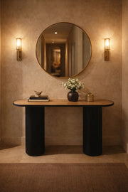 Stylish Console Table with Black Fluted Legs and Wood Top for Modern Hallway Living Room Decor
