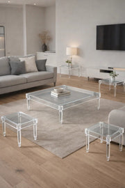 Modern 5-Piece Glass Coffee Table Set with Acrylic Base √ê Clear Glass with Elegant Acrylic Legs