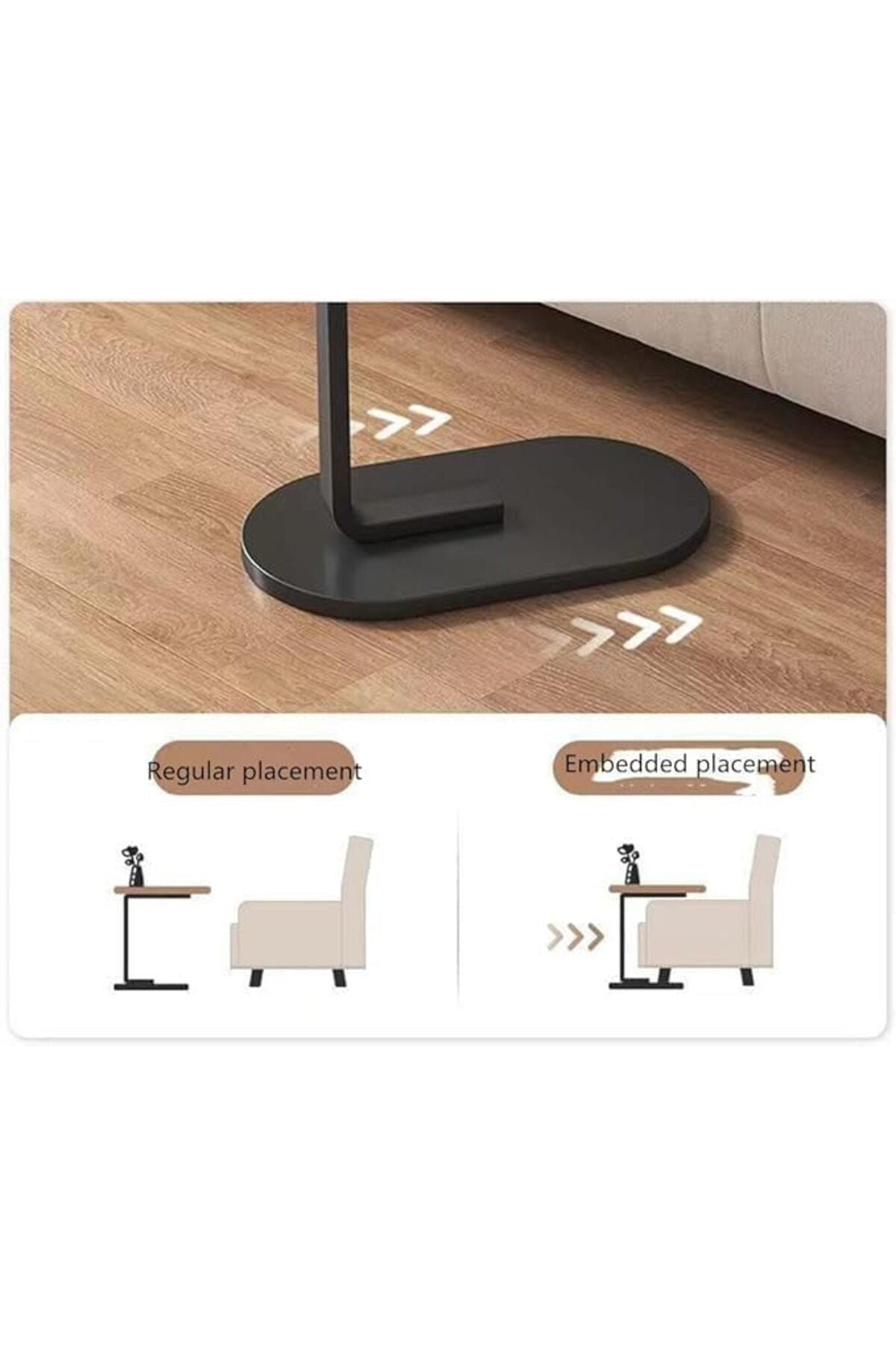 C-Shaped Side Table with Brown Wood Top and Black Metal Frame 4 pcs set