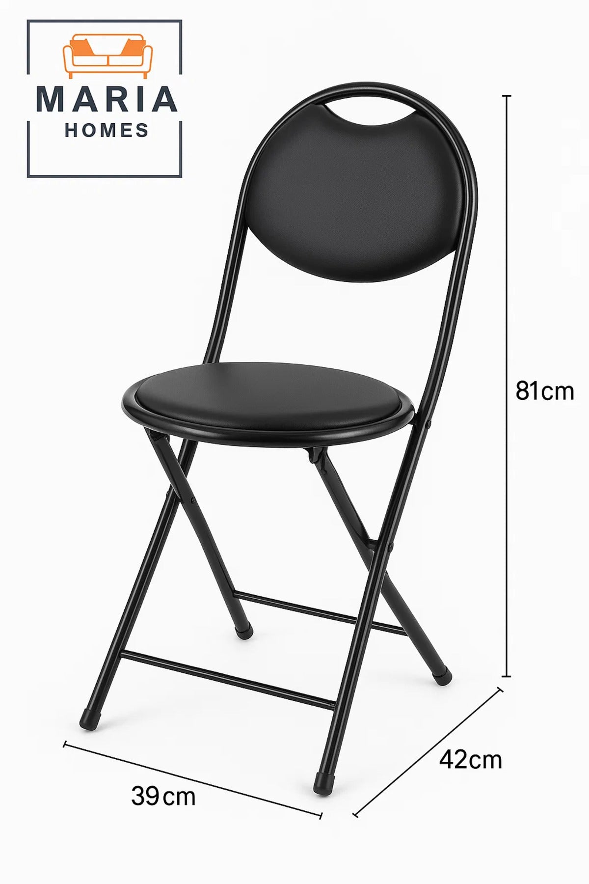 Compact Black Round Folding Chair with Cushioned Seat Ð Ideal for Home & Events