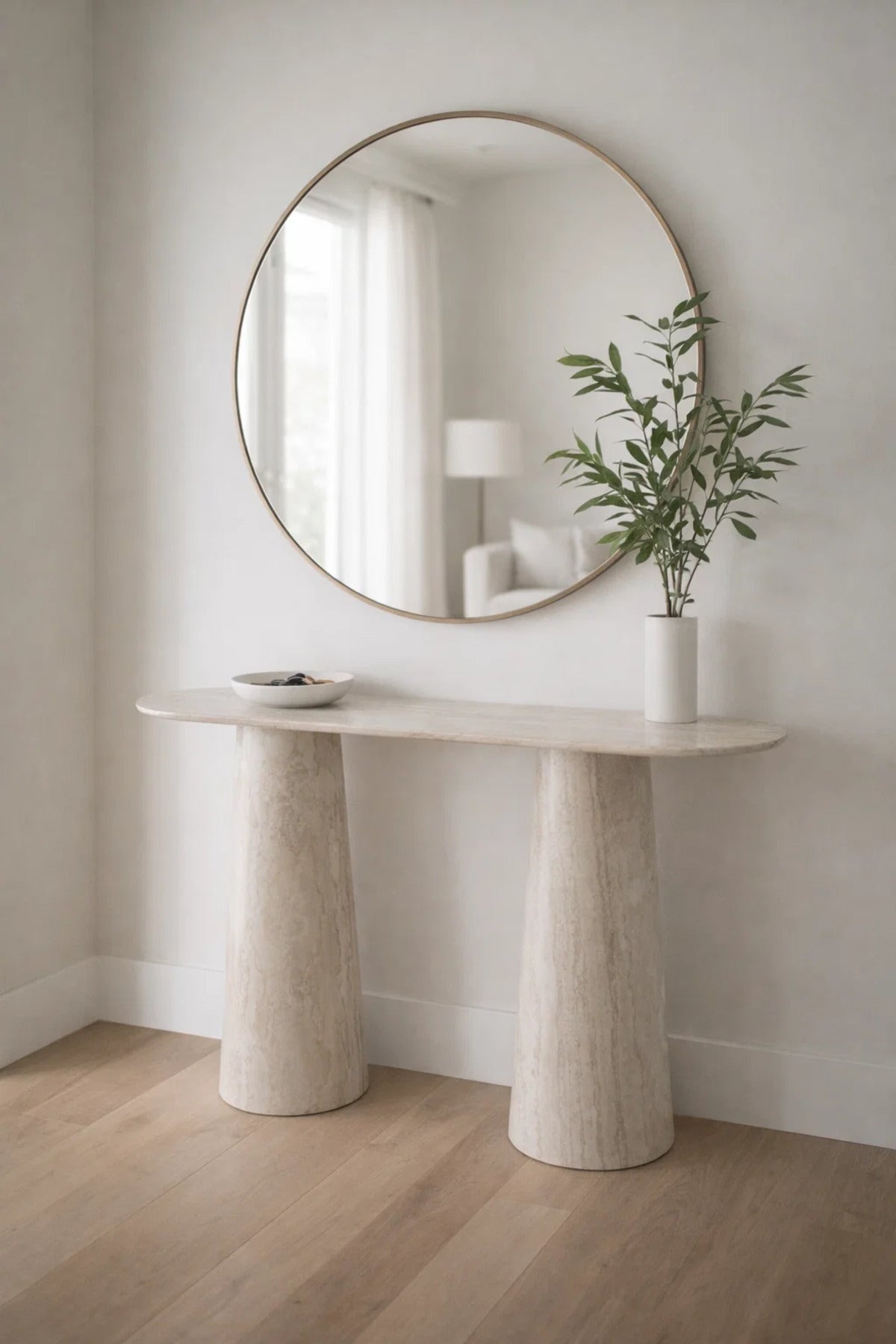 Luxury Marble Pattern Console Table Modern Entryway Stand Beige Stone Finish Living Room 120cm