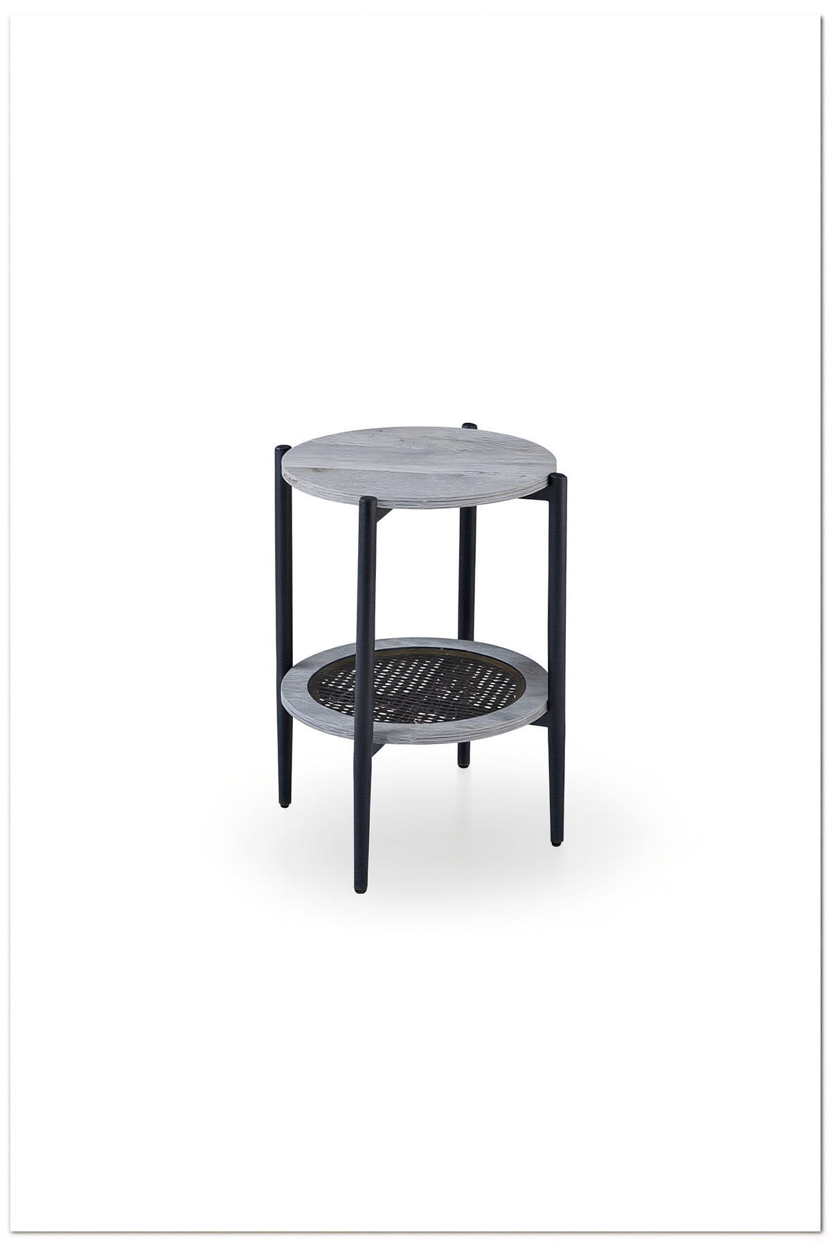 Modern Grey Side Table √ê Round Coffee Table with Storage Shelf 45_45_55 cm