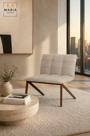 Modern Beige Fabric Lounge Chair with Wood Print Legs Ð Upholstered Accent Chair for Living Room, Bedroom, Lounge & Reception Area