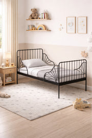 Black Metal Kids Bed Frame with Decorative Side Panels black metal kids / Base