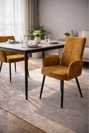 Dark Yellow Upholstered Dining Chair with Armrests and Metal Legs 96x49x46cm dark