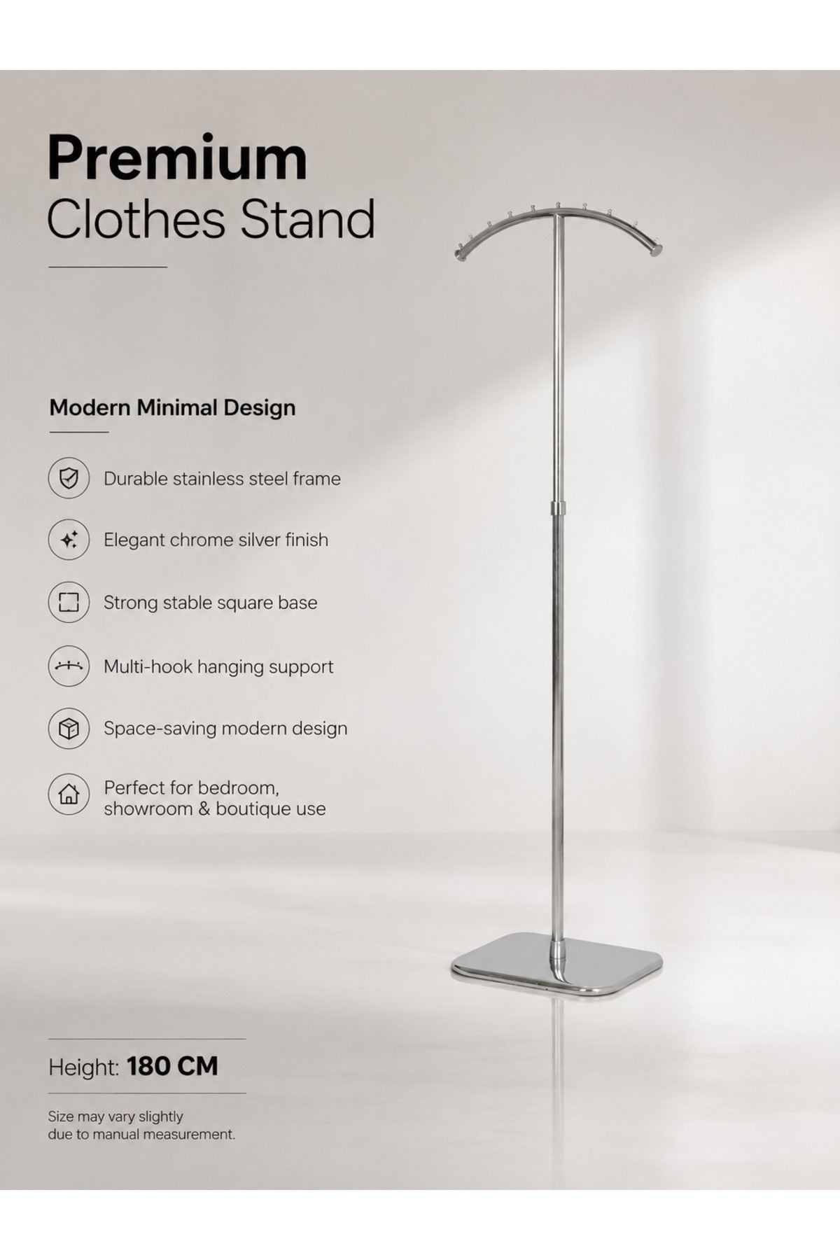 Modern Silver Metal Coat Rack Stand √ê Adjustable Clothing & Garment Hanger (180 CM)