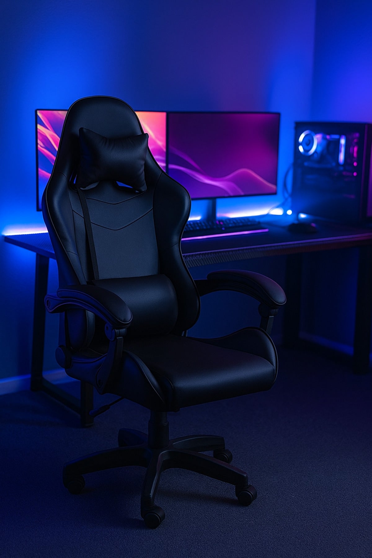 Black Gaming Chair Ð Ergonomic Office Chair with Adjustable Height, Swivel Base & Lumbar Support